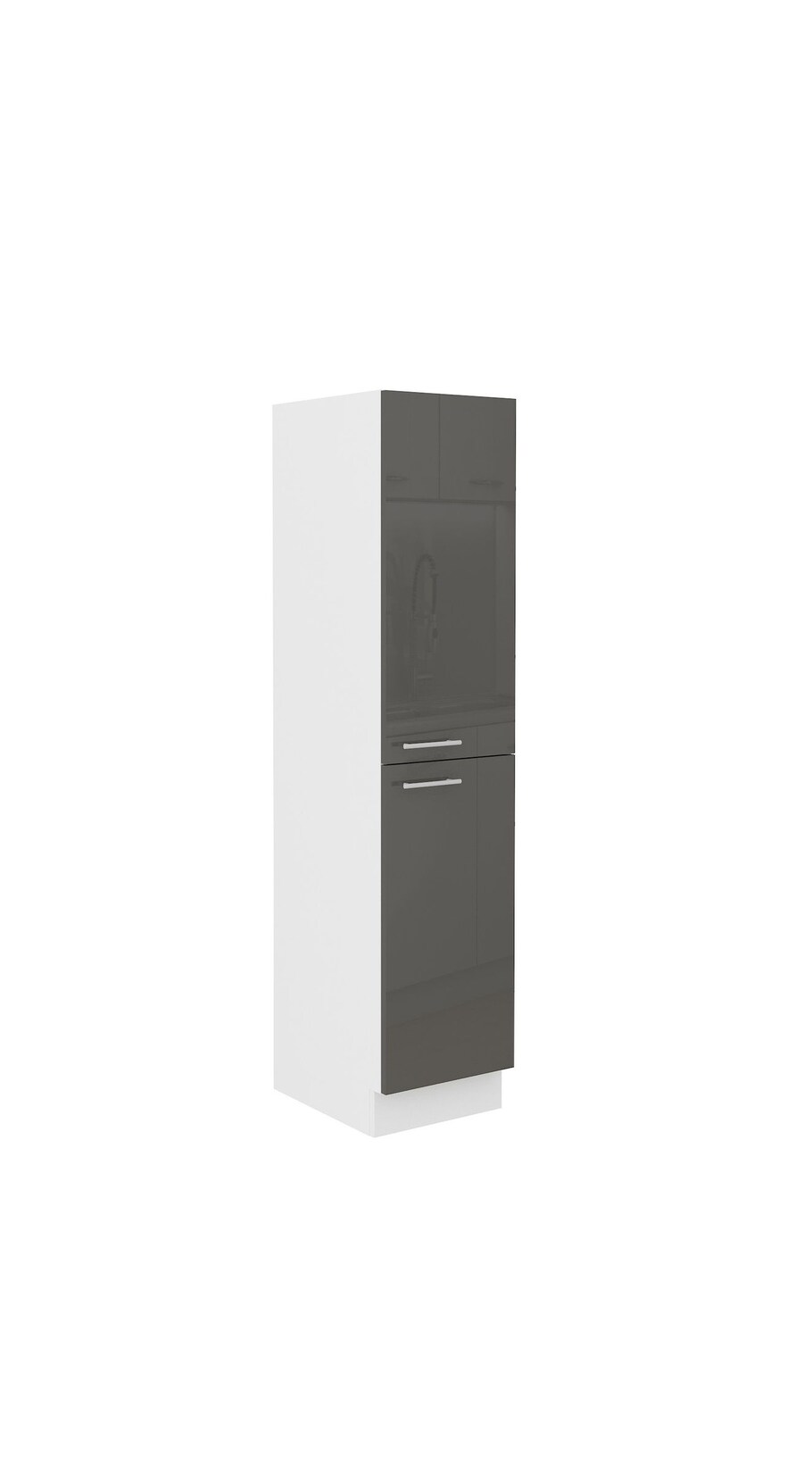 Küchen Midi Hochschrank 30 Lara Grau Glanz + Weiss matt Küchenzeile Küchenblock