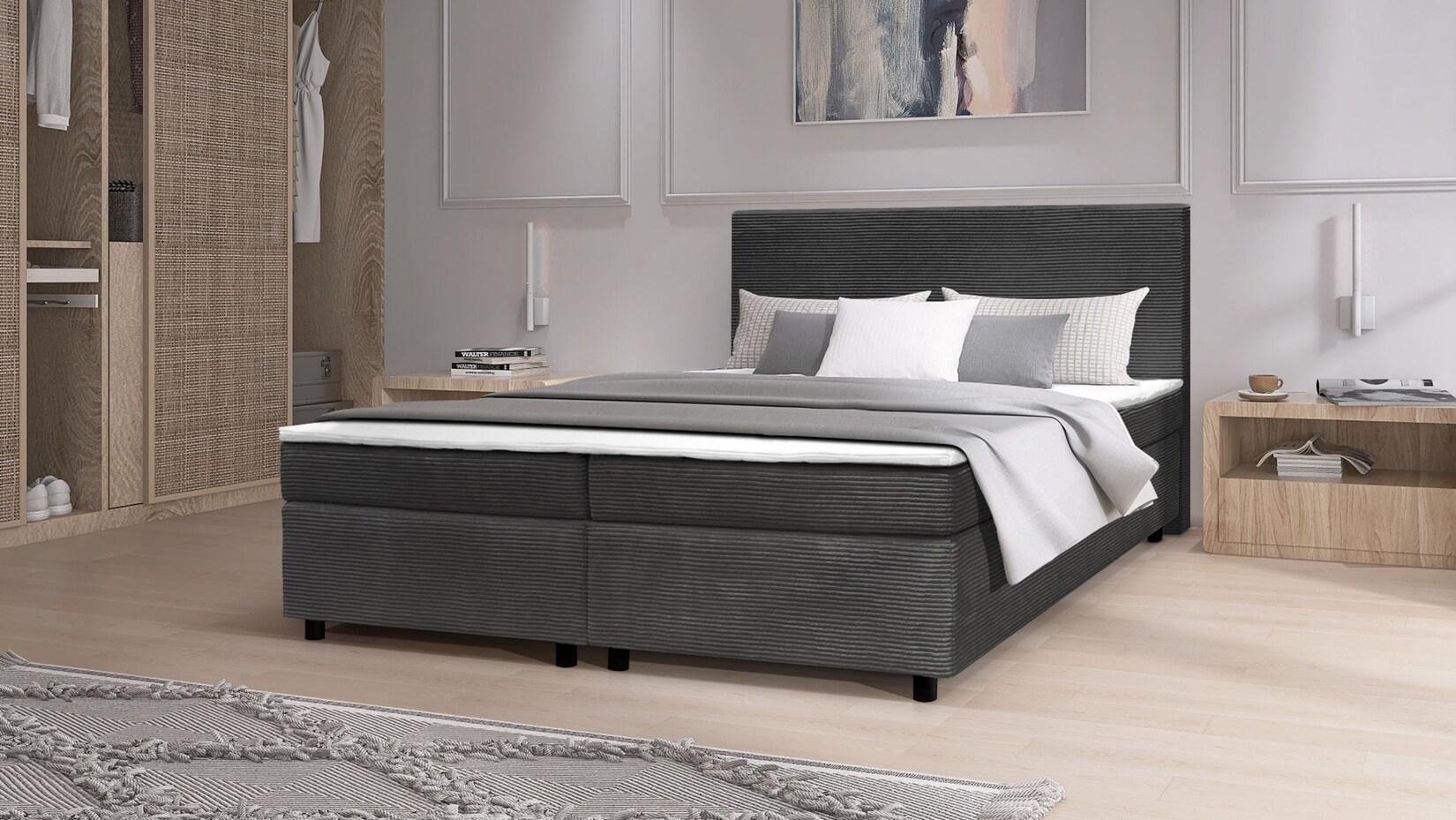Boxspringbett Paxos Cordstoff Graphite 180×200 Hotelbett Bonellfederkern Bett | 04262354976226