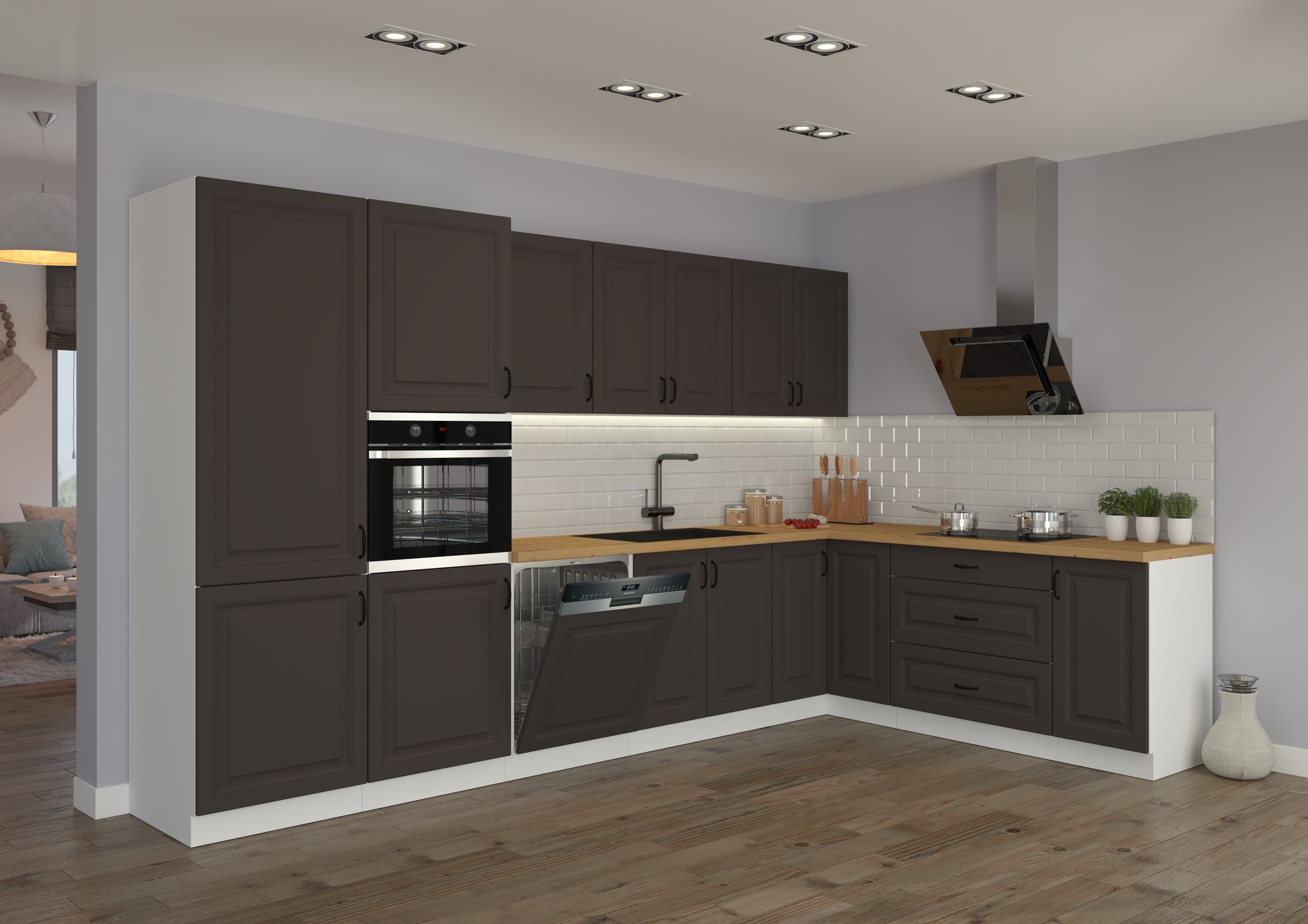 Landhaus K&uuml;che Stilo Grau 350x210cm K&uuml;chenzeile Einbauk&uuml;che Eckk&uuml;che Winkelk&uuml;che - Bild 1