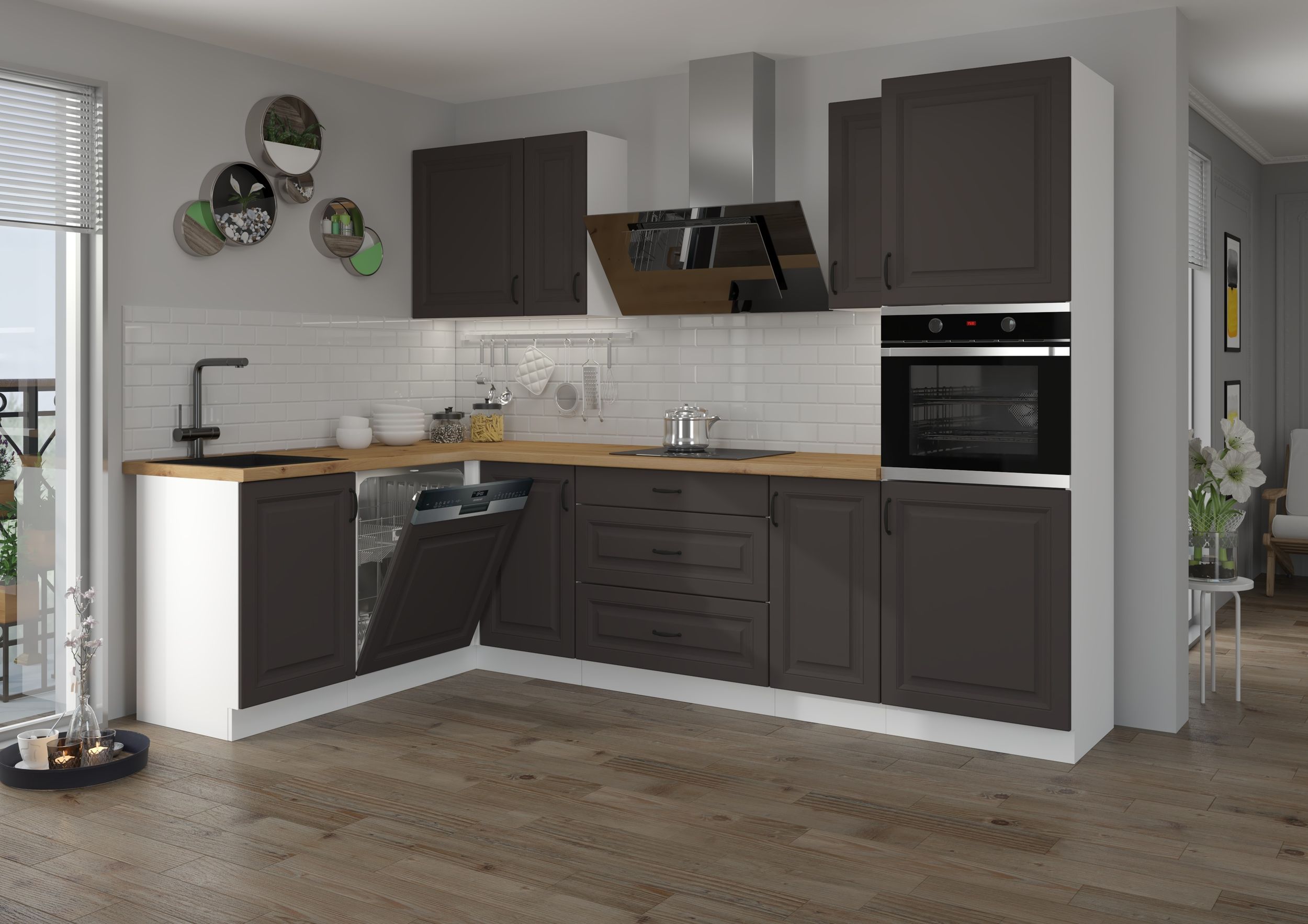 Landhaus K&uuml;che Stilo Grau 170x285cm K&uuml;chenzeile Einbauk&uuml;che Eckk&uuml;che Winkelk&uuml;che - Bild 1