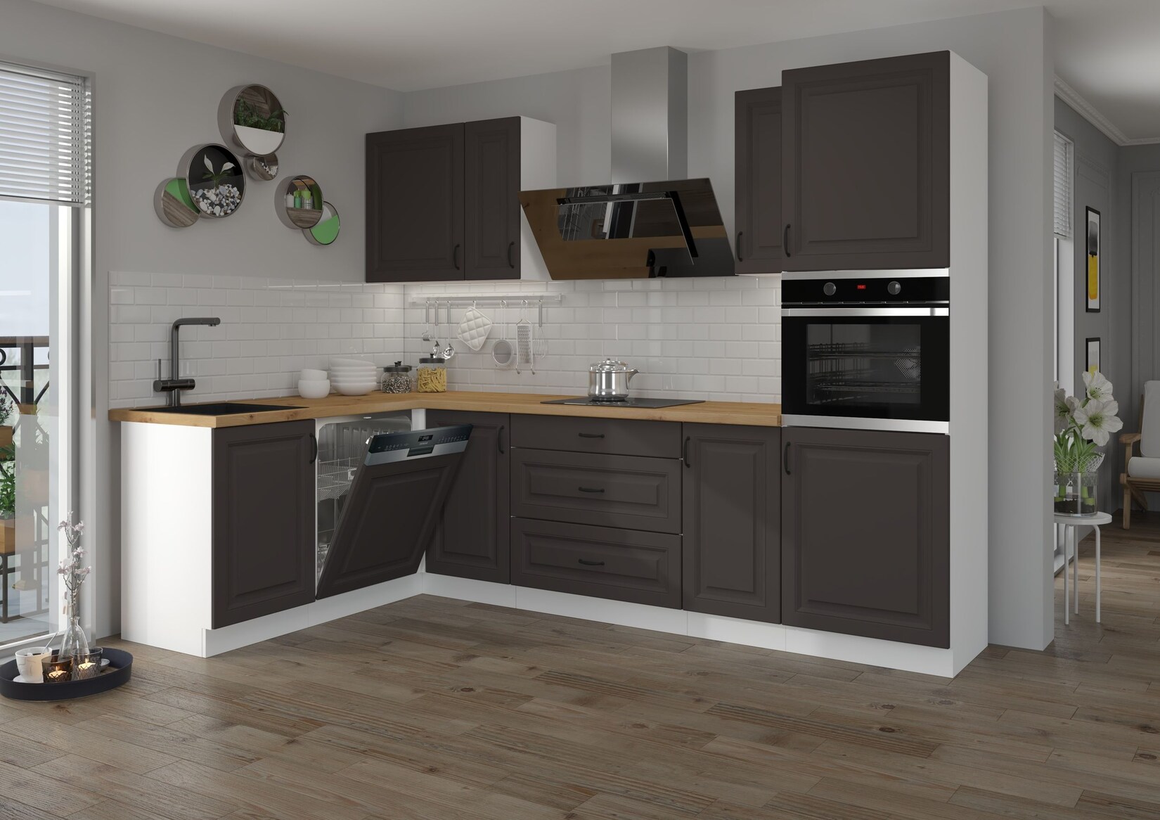 Landhaus Küche Stilo Grau 170x285cm Küchenzeile Einbauküche Eckküche Winkelküche | 04262354976899