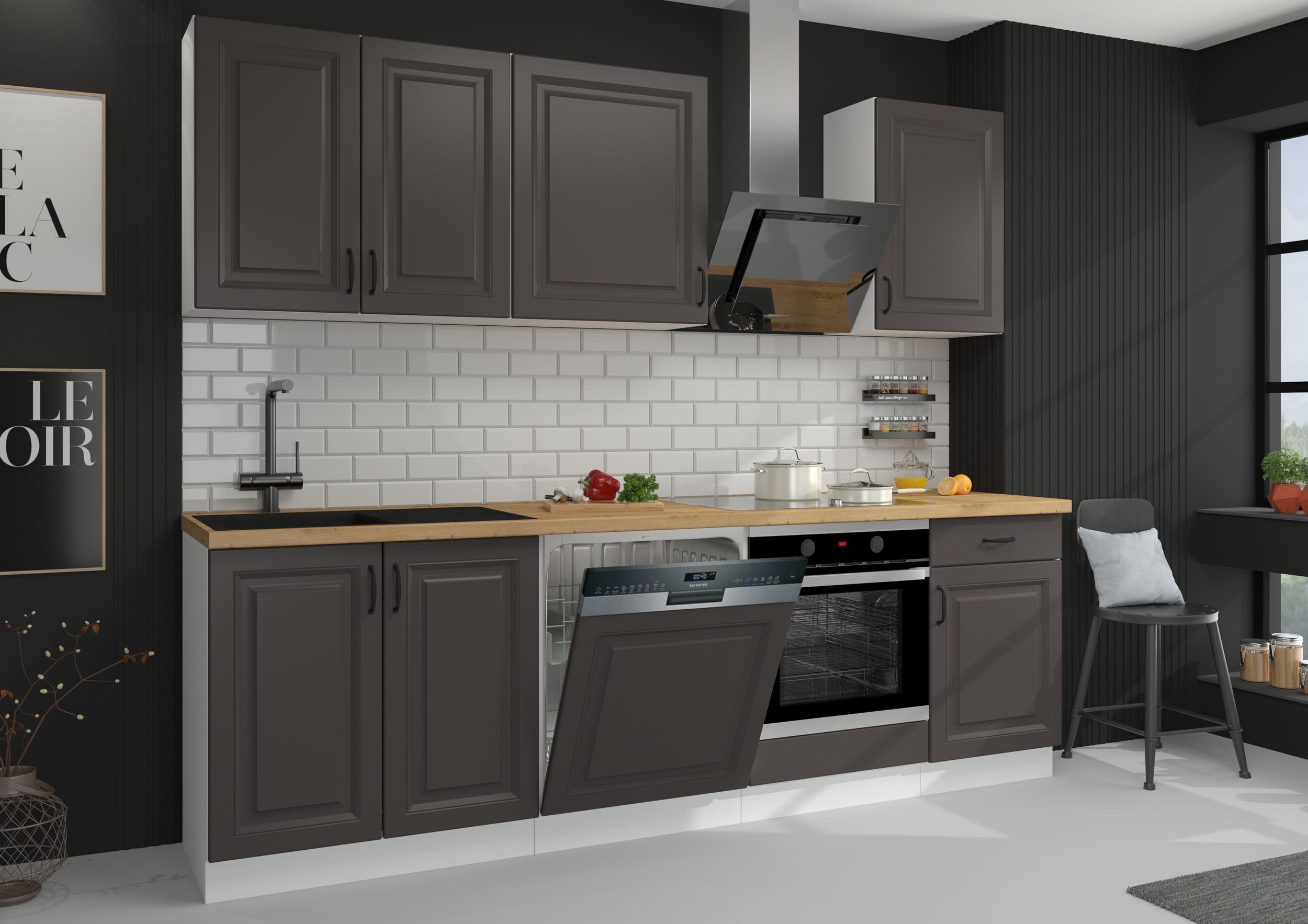 Landhaus K&uuml;che Stilo Grau 250 cm K&uuml;chenzeile K&uuml;chenblock Einbauk&uuml;che erweiterbar - Bild 1