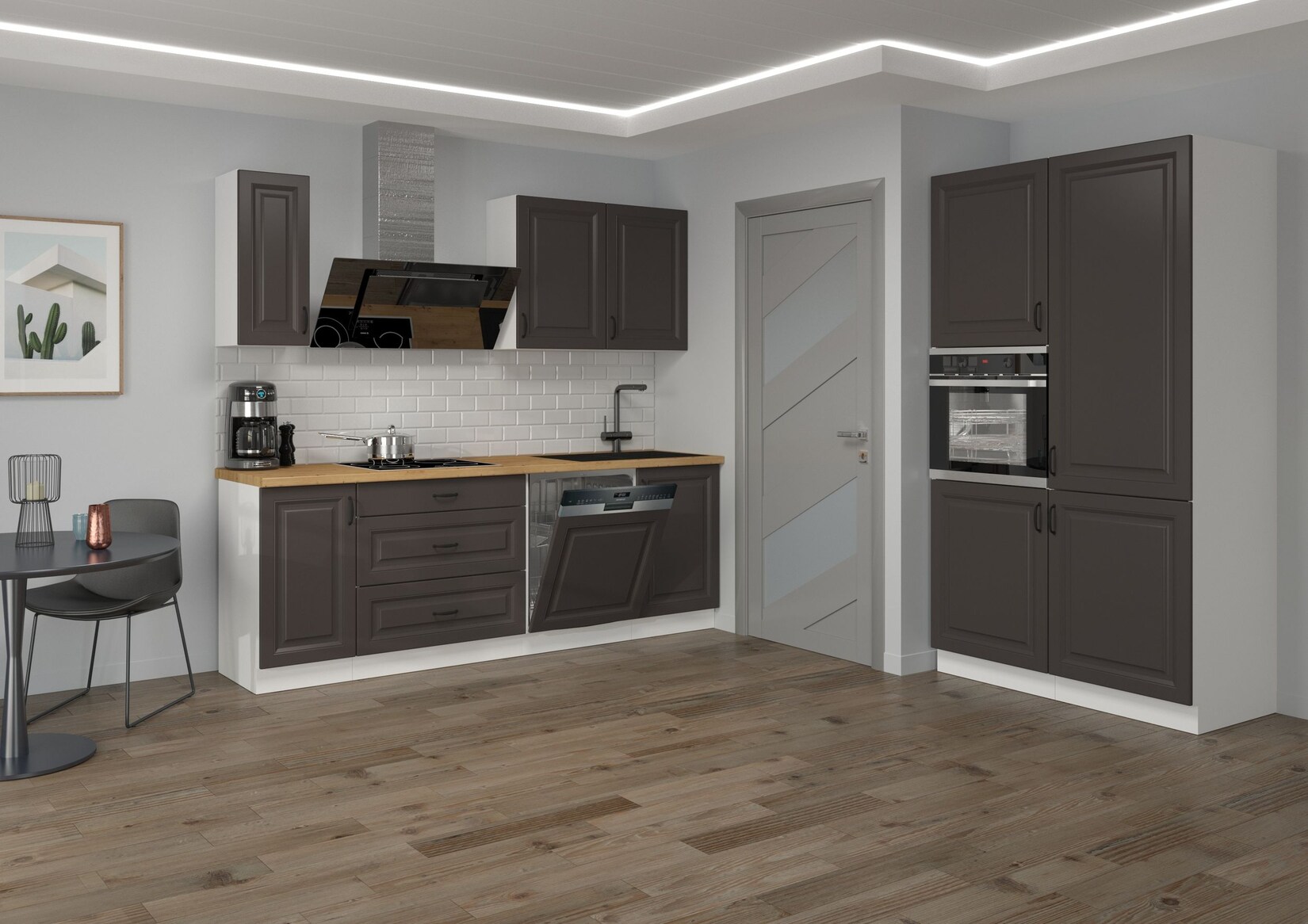 Landhaus Küche Stilo Grau 230 + 120 cm Küchenzeile Küchenblock Einbauküche | 04262354976912