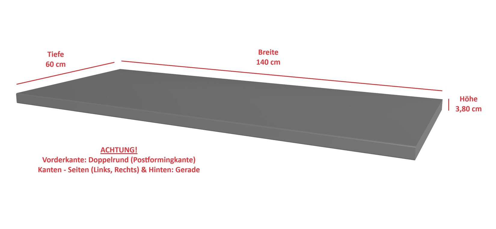 Arbeitsplatte 140cm 38mm Anthrazit matt Küche Nessa Scandi Old Style Ava-AR Luna
