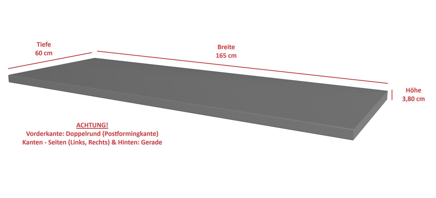 Arbeitsplatte 165cm 38mm Anthrazit matt Küche Nessa Scandi Old Style Ava-AR Luna