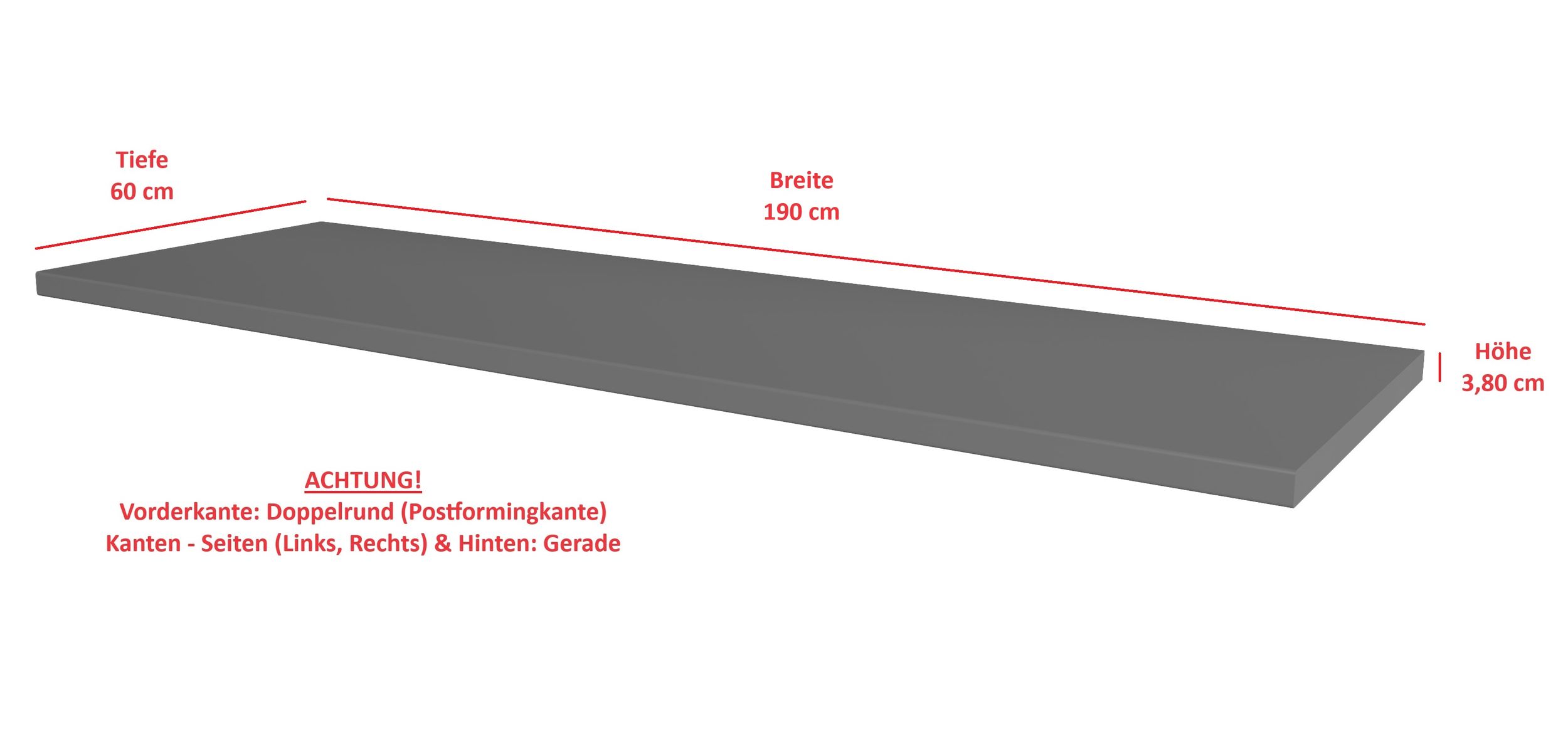Arbeitsplatte 190cm 38mm Anthrazit matt K&uuml;che Nessa Scandi Old Style Ava-AR Luna - Bild 1