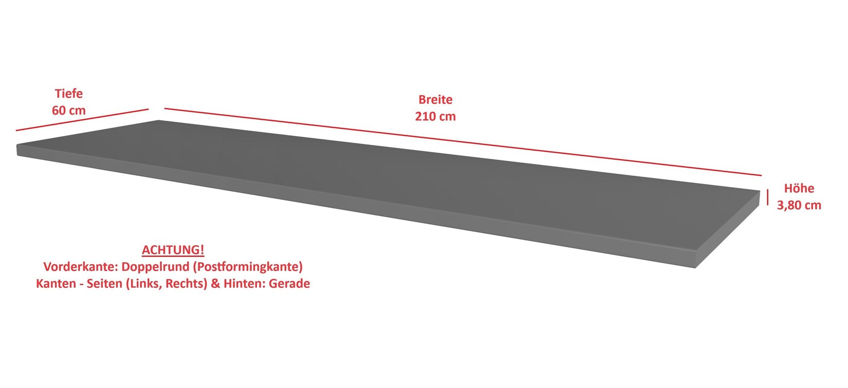 Arbeitsplatte 210cm 38mm Anthrazit matt Küche Nessa Scandi Old Style Ava-AR Luna
