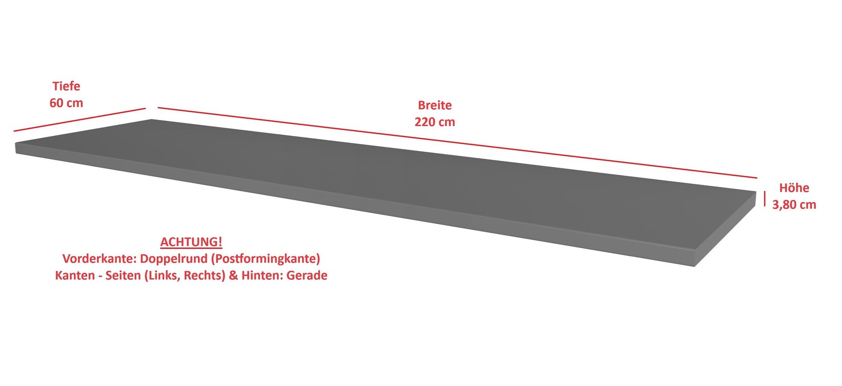 Arbeitsplatte 220cm 38mm Anthrazit matt Küche Nessa Scandi Old Style Ava-AR Luna