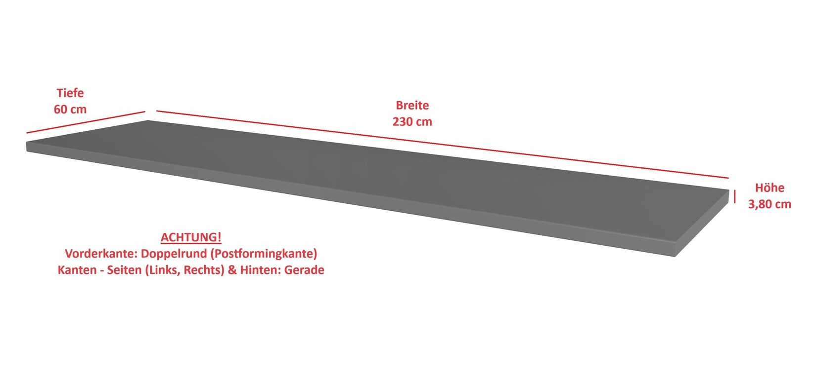 Arbeitsplatte 230cm 38mm Anthrazit matt Küche Nessa Scandi Old Style Ava-AR Luna