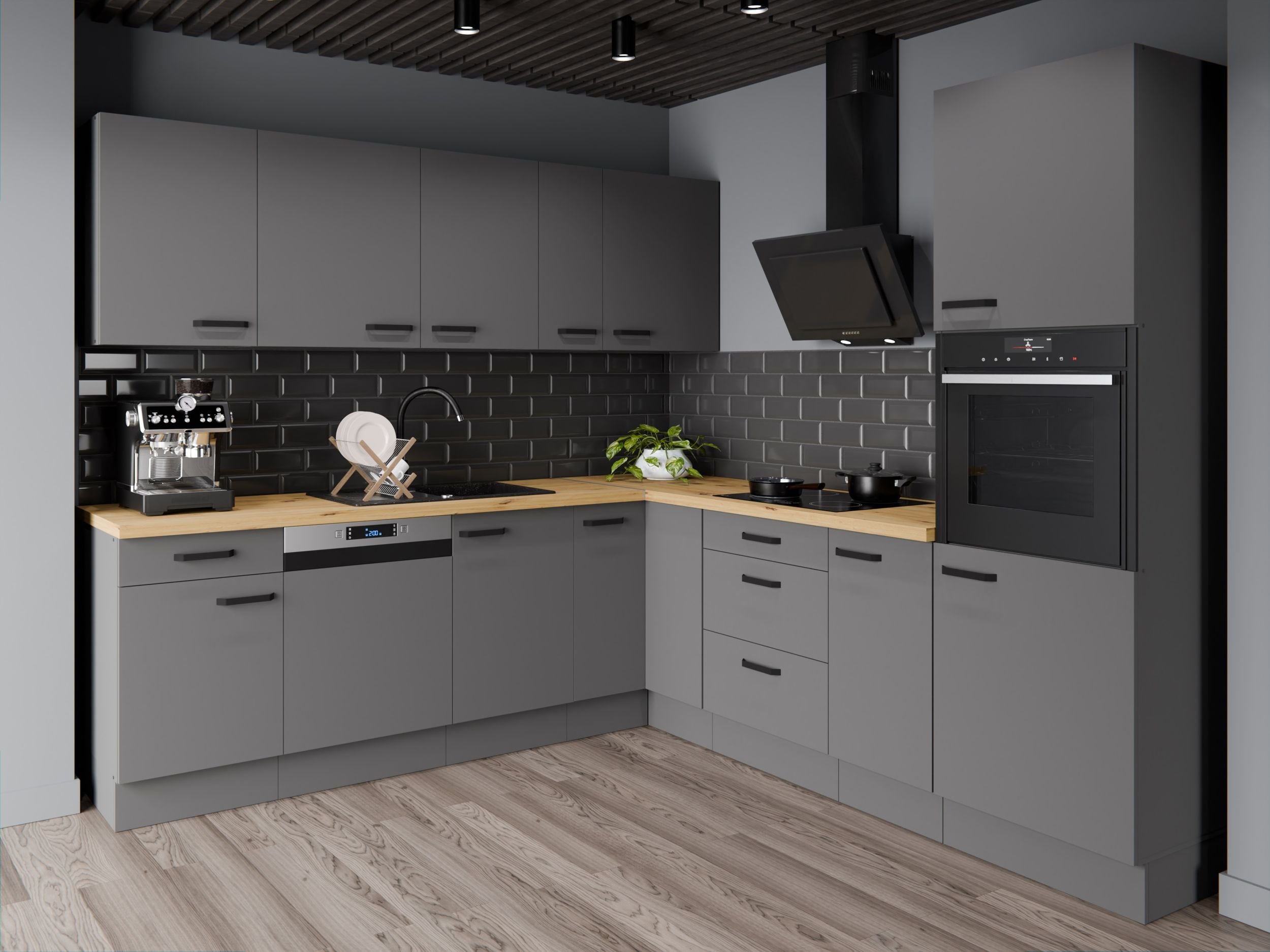 Winkelk&uuml;che NESSA 250x250 cm K&uuml;chenzeile Einbauk&uuml;che Eckk&uuml;che K&uuml;che Anthrazit - Bild 1