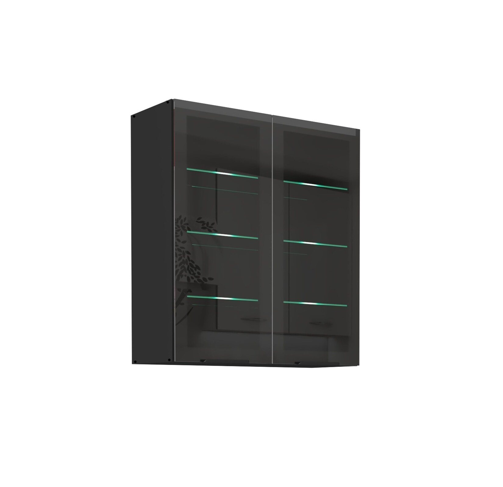 Küchen Glashängeschrank 80 cm SIENA Schwarz Küche Küchenzeile Küchenblock