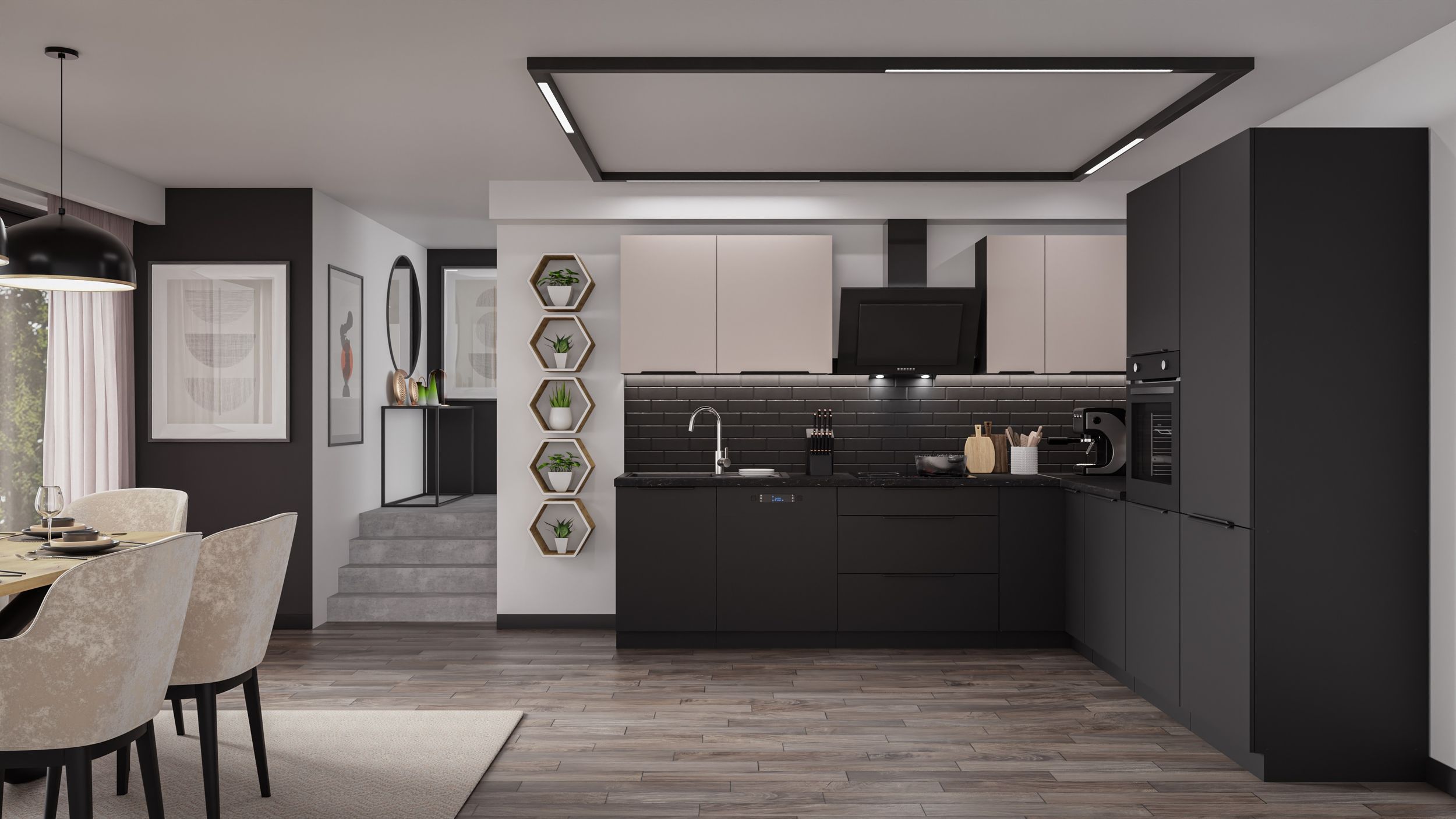 Winkelk&uuml;che SIENA + ARONA 280x270 cm K&uuml;chenzeile Eckk&uuml;che K&uuml;che Kaschmir Schwarz - Bild 1