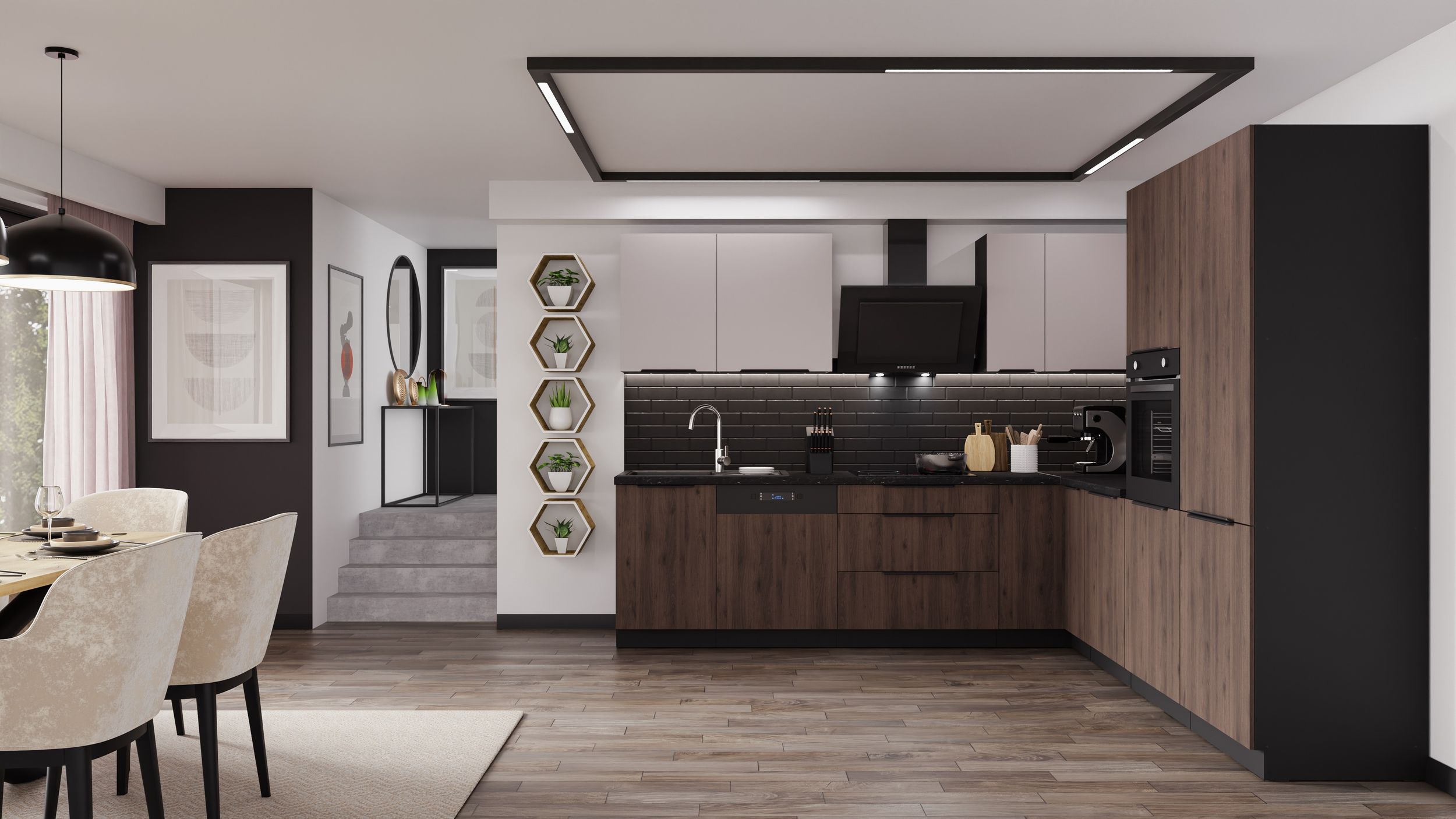 Winkelk&uuml;che MONZA + ARONA 280x270 cm K&uuml;chenzeile Eckk&uuml;che K&uuml;che Nu&szlig;baum Kaschmir - Bild 1