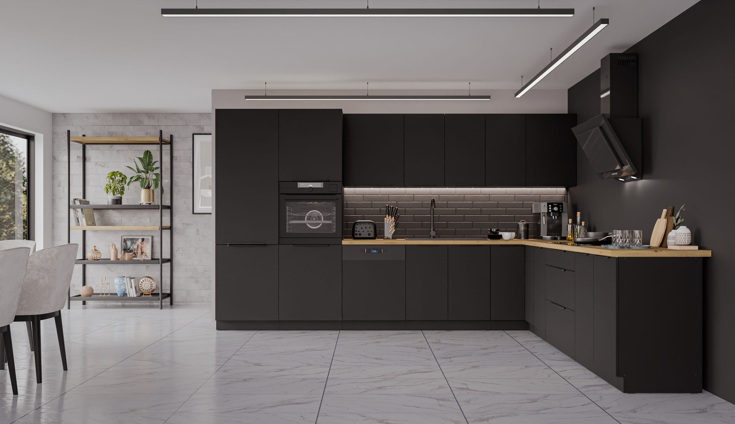 Winkelk&uuml;che SIENA 350x290 cm K&uuml;chenzeile Einbauk&uuml;che Eckk&uuml;che K&uuml;che Schwarz matt - Bild 1
