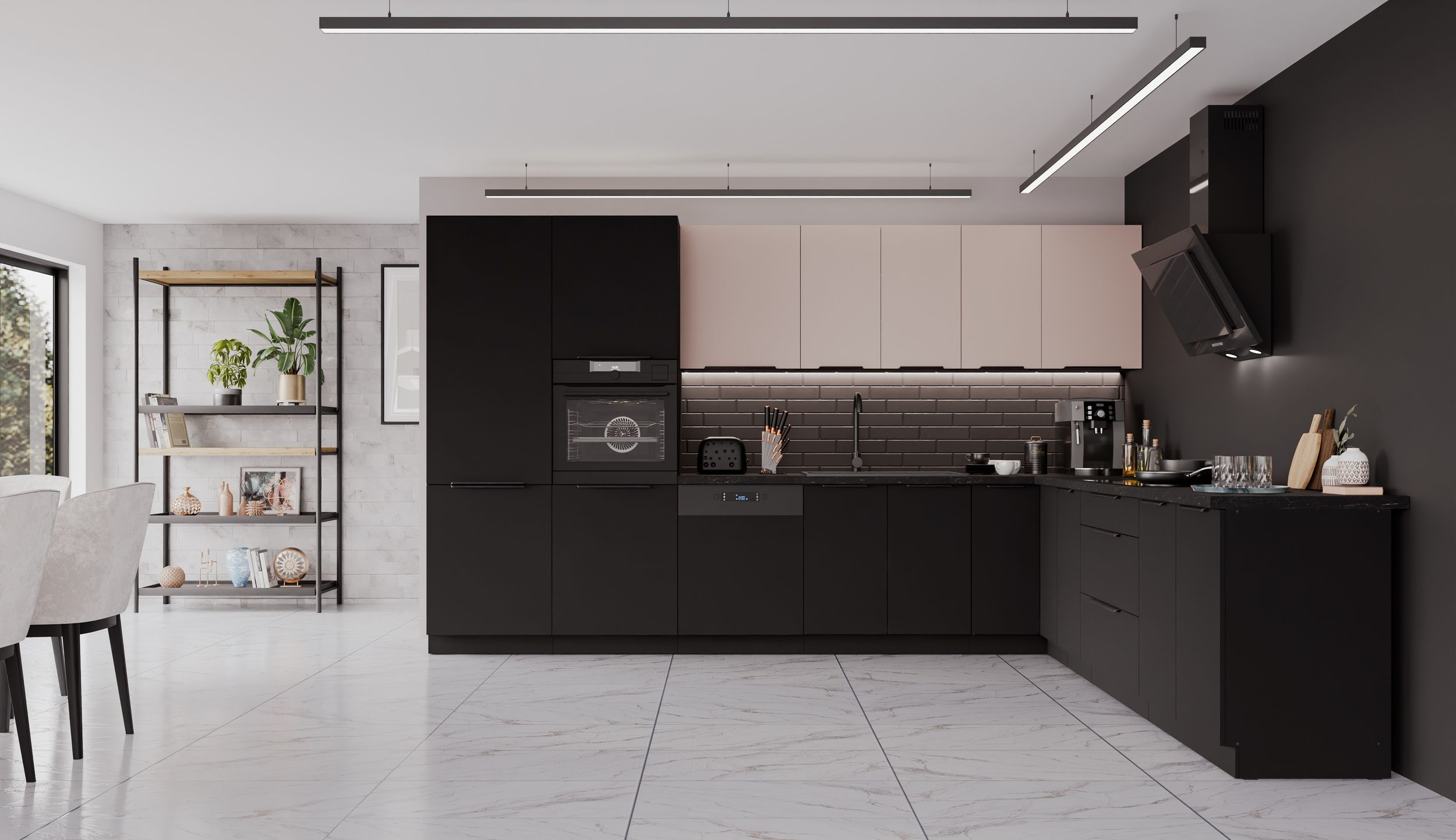 Winkelk&uuml;che SIENA + ARONA 350x290 cm K&uuml;chenzeile Eckk&uuml;che K&uuml;che Kaschmir Schwarz - Bild 1