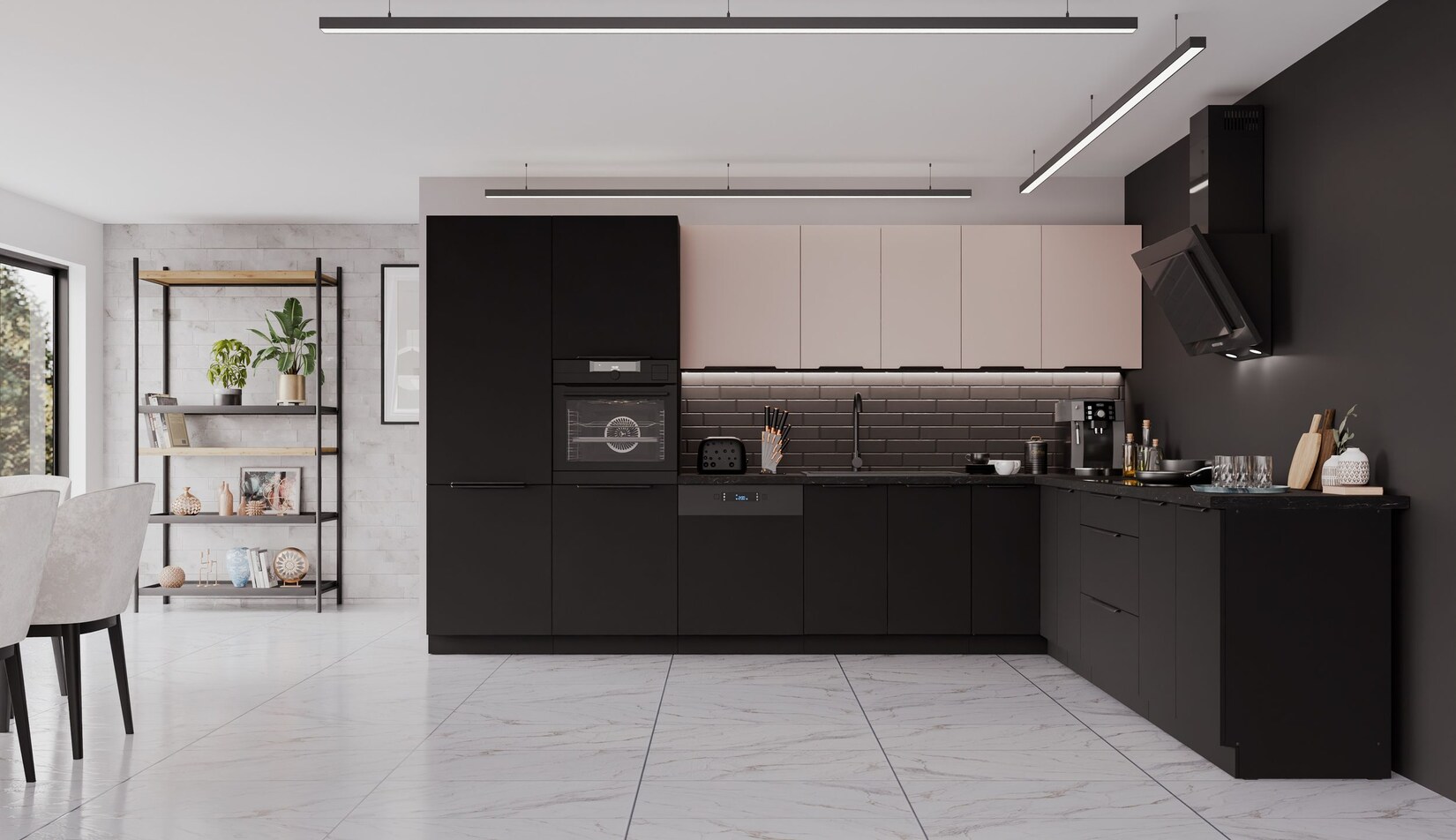 Winkelküche SIENA + ARONA 350×290 cm Küchenzeile Eckküche Küche Kaschmir Schwarz | 04255832101036