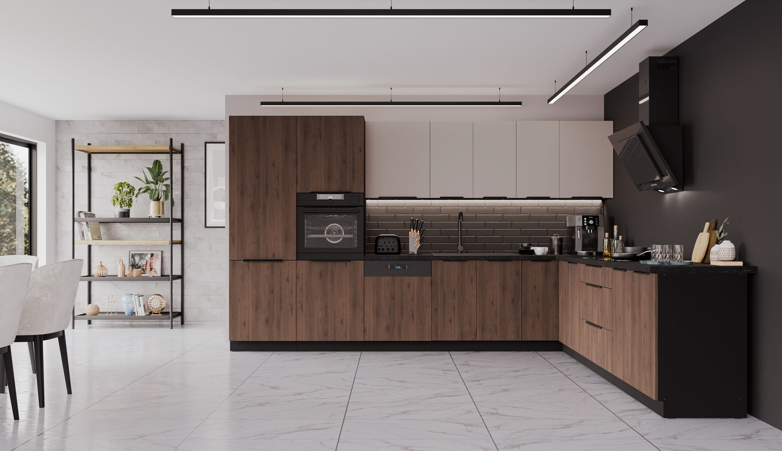 Winkelk&uuml;che MONZA + ARONA 350x290 cm K&uuml;chenzeile Eckk&uuml;che K&uuml;che Nu&szlig;baum Kaschmir - Bild 1