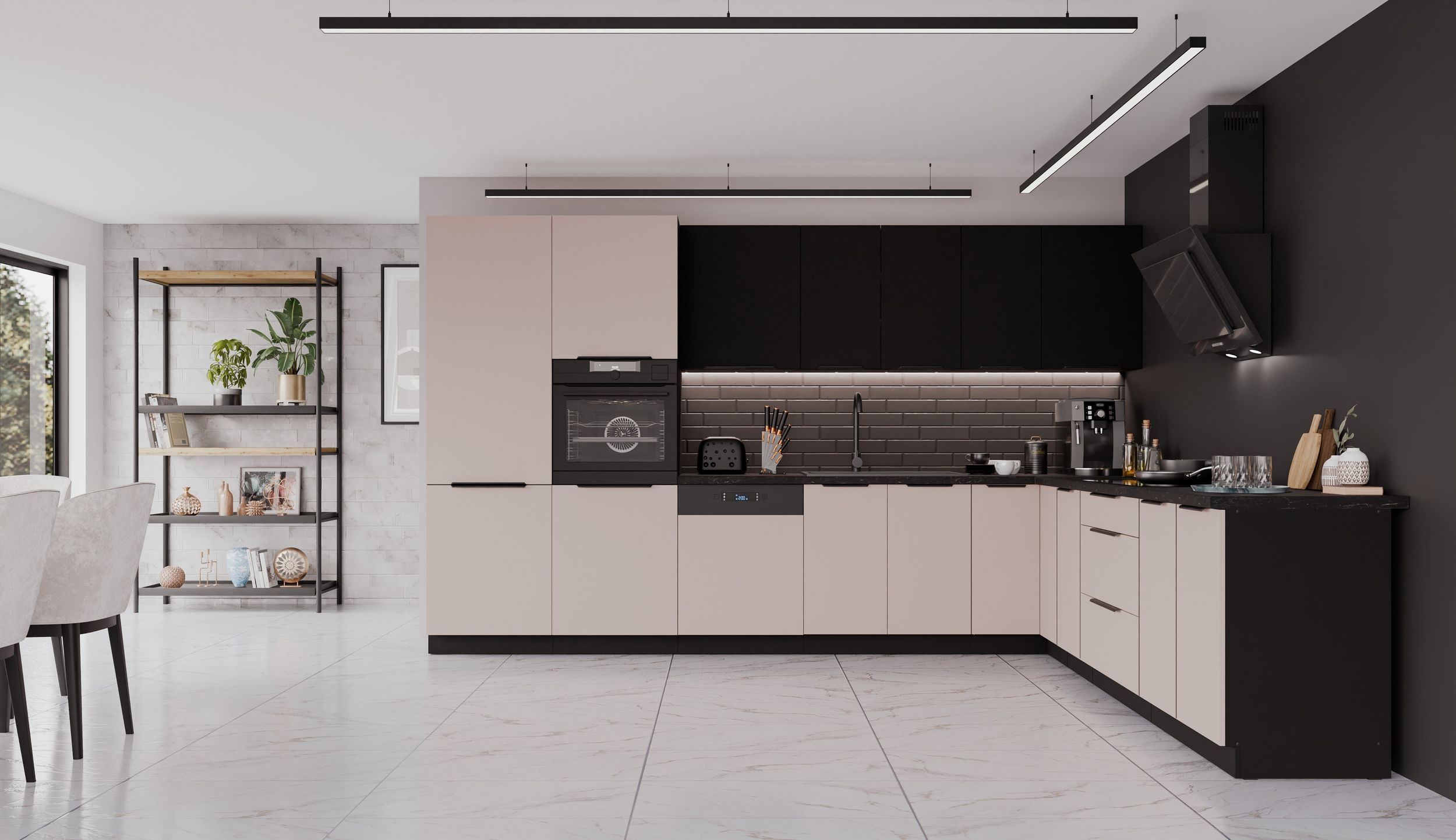 Winkelk&uuml;che ARONA + SIENA 350x290 K&uuml;chenzeile Eckk&uuml;che K&uuml;che Kaschmir + Schwarz - Bild 1