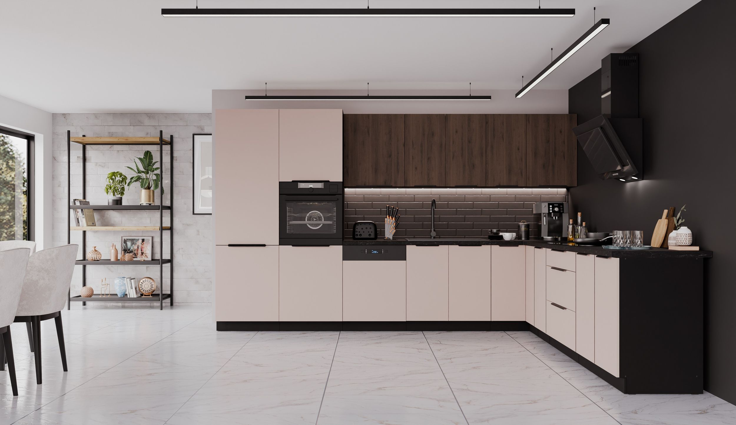 Winkelk&uuml;che ARONA + MONZA 350x290 cm K&uuml;chenzeile Eckk&uuml;che K&uuml;che Nu&szlig;baum Kaschmir - Bild 1