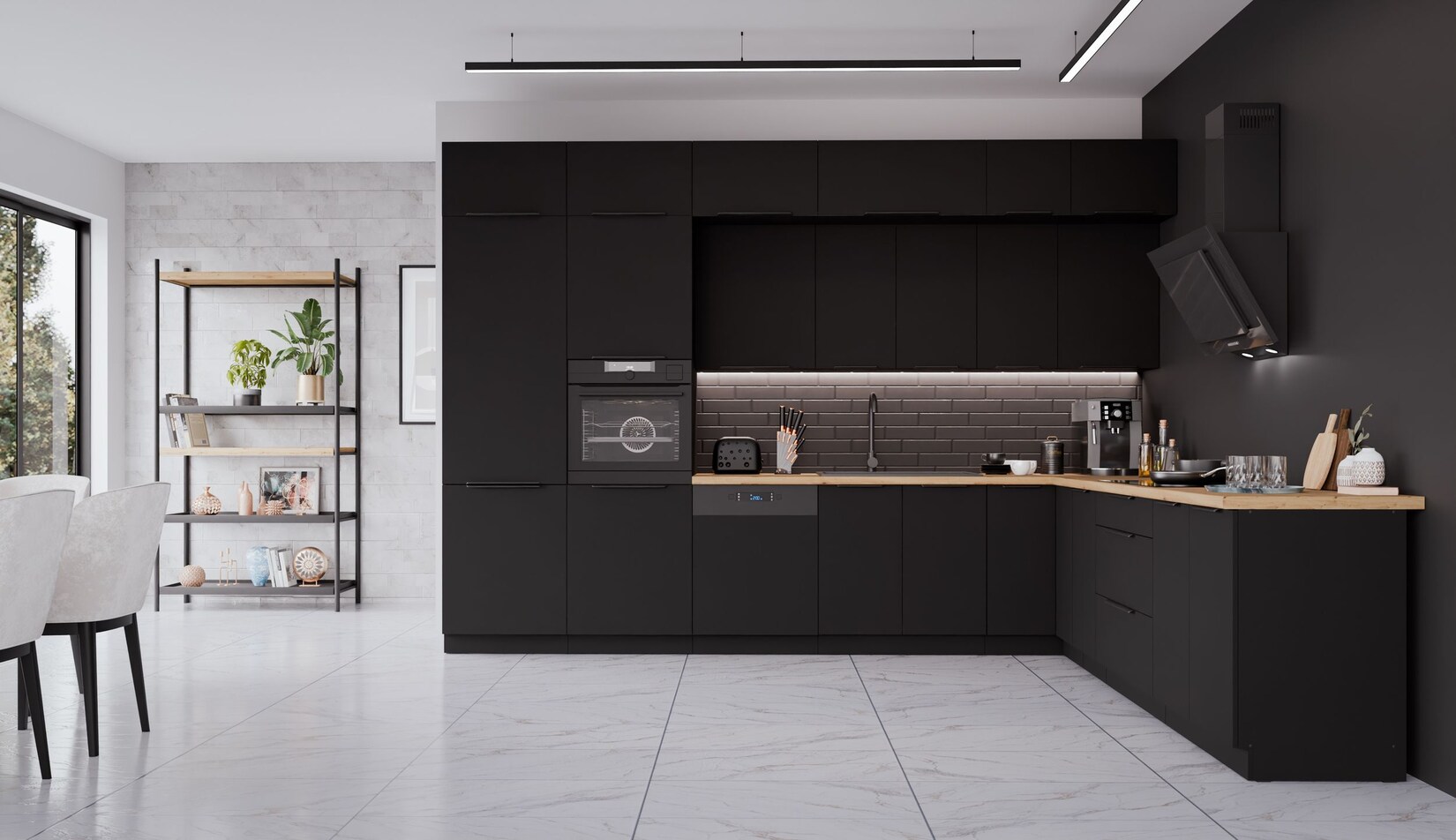 Winkelküche SIENA 350×290 cm Küchenzeile Eckküche Küche Schwarz matt XL Stauraum | 04255832101081