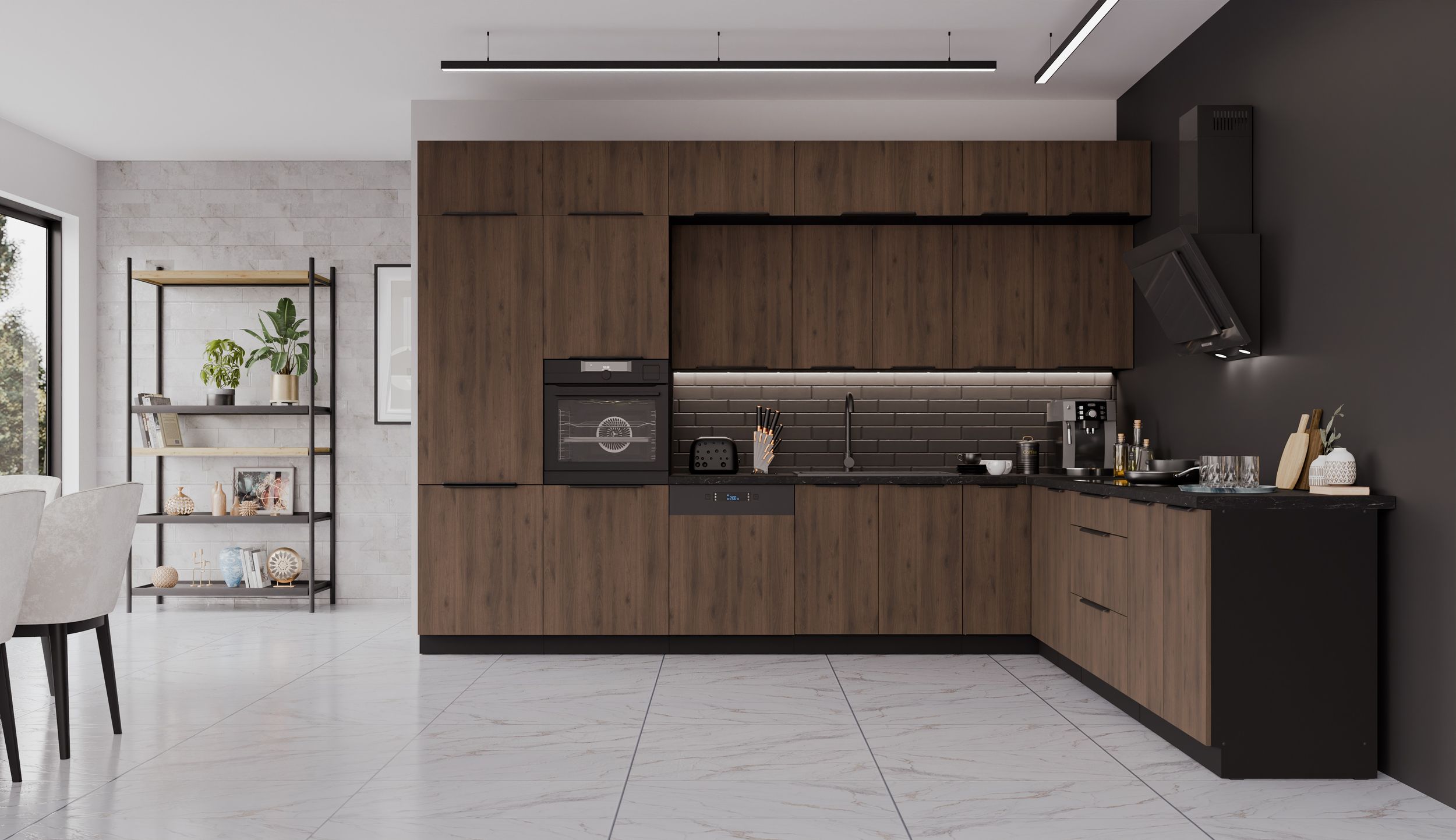 Winkelk&uuml;che MONZA 350x290 K&uuml;chenzeile Eckk&uuml;che K&uuml;che Nu&szlig;baum Okapi XL Stauraum - Bild 1