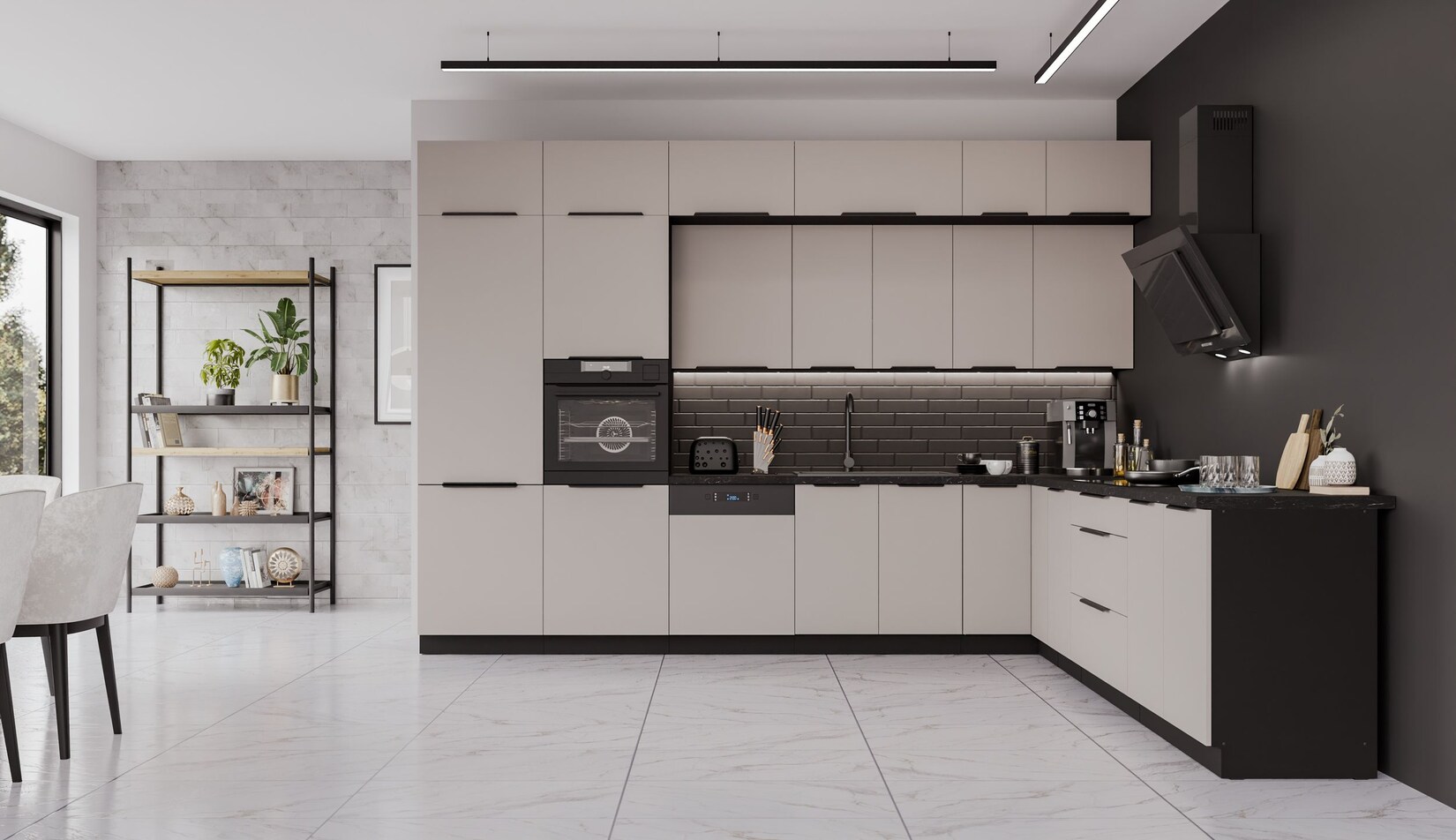 Winkelküche ARONA 350×290 Küchenzeile Eckküche Küche Kaschmir Schwarz + Stauraum | 04255832101104