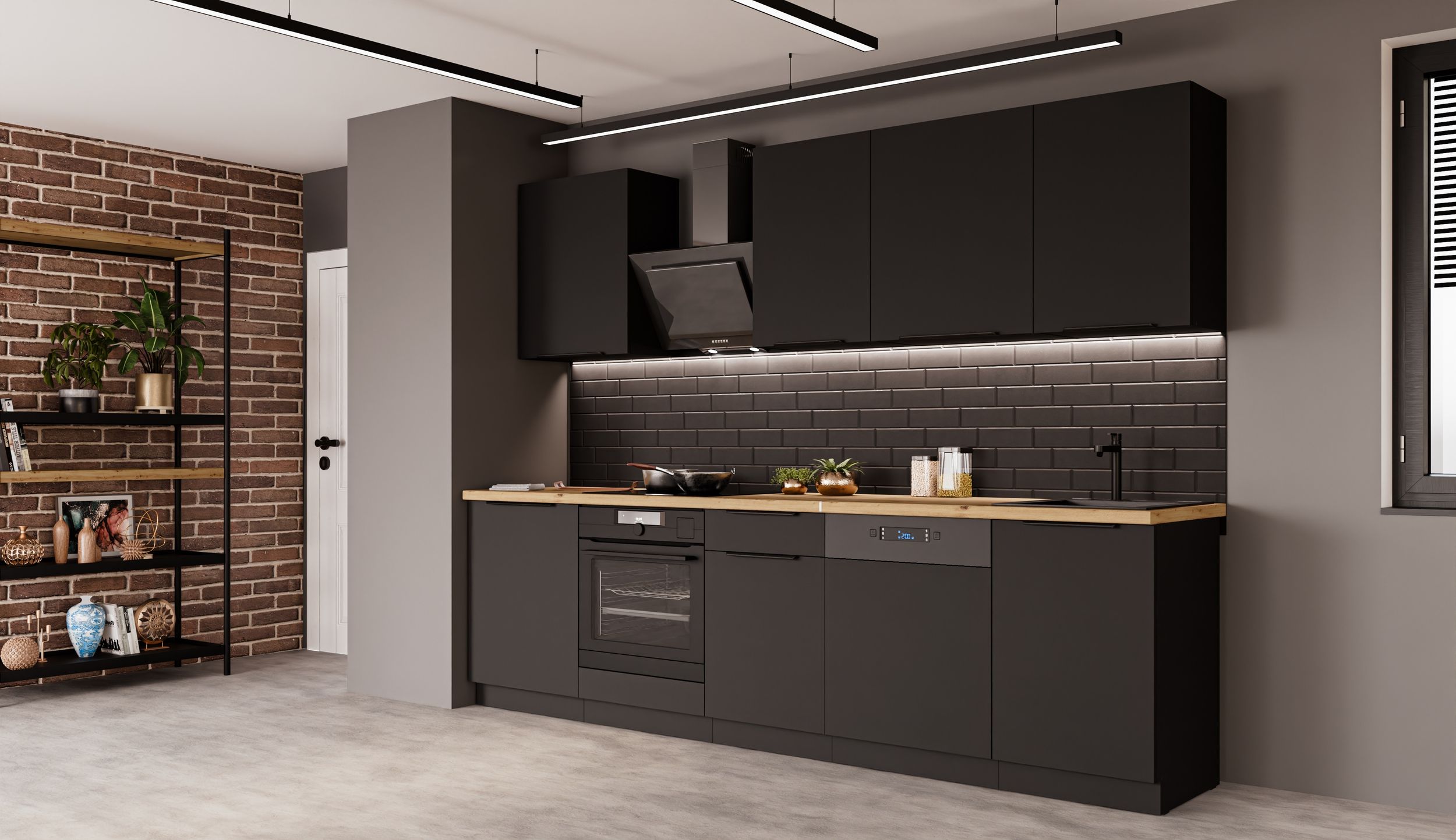 K&uuml;che SIENA BASIC 280 cm K&uuml;chenzeile K&uuml;chenblock Einbauk&uuml;che Schwarz - Bild 1