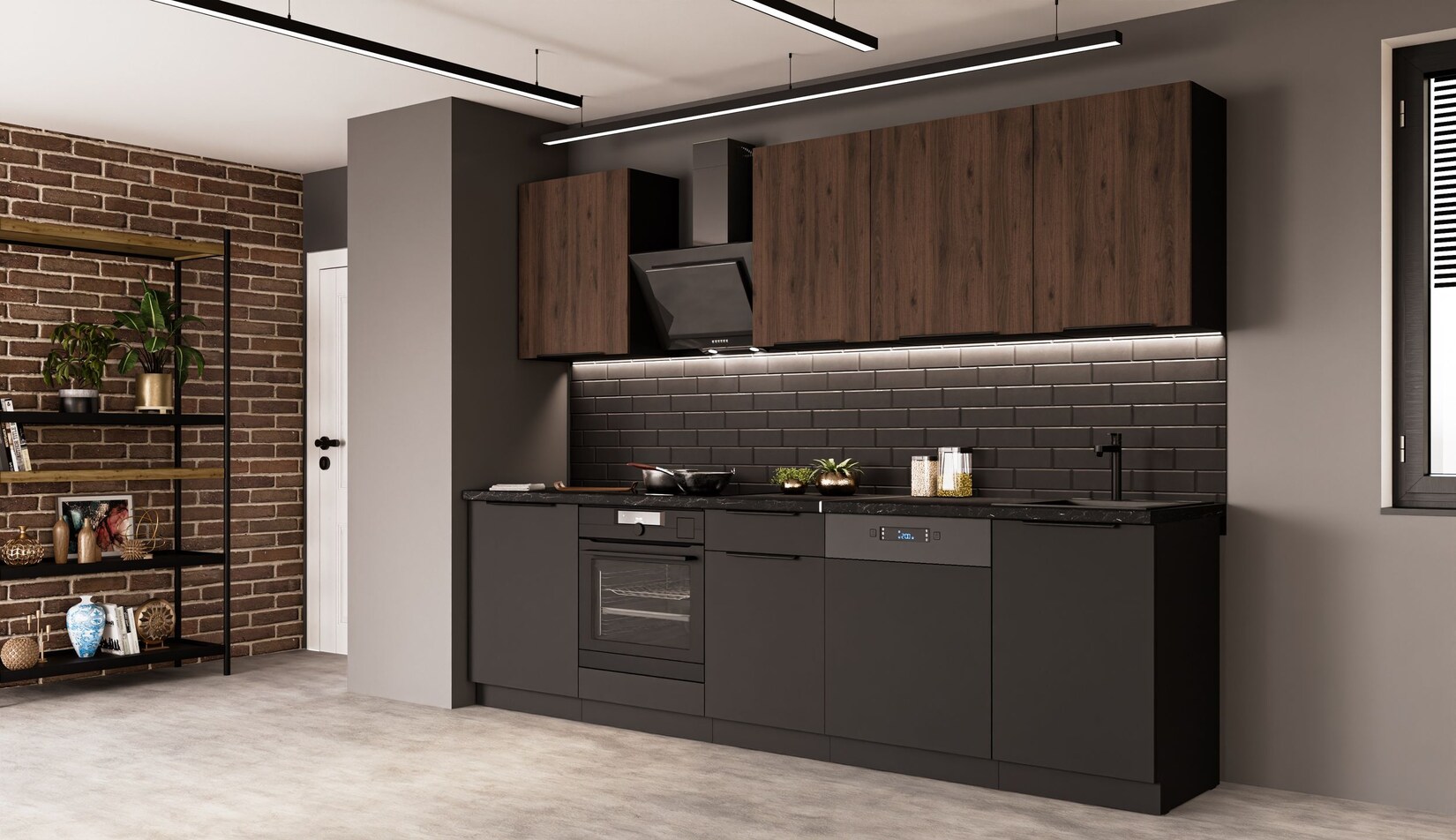 Küche SIENA + MONZA BASIC 280 cm Küchenzeile Küchenblock Einbauküche Nussbaum | 04255832101203