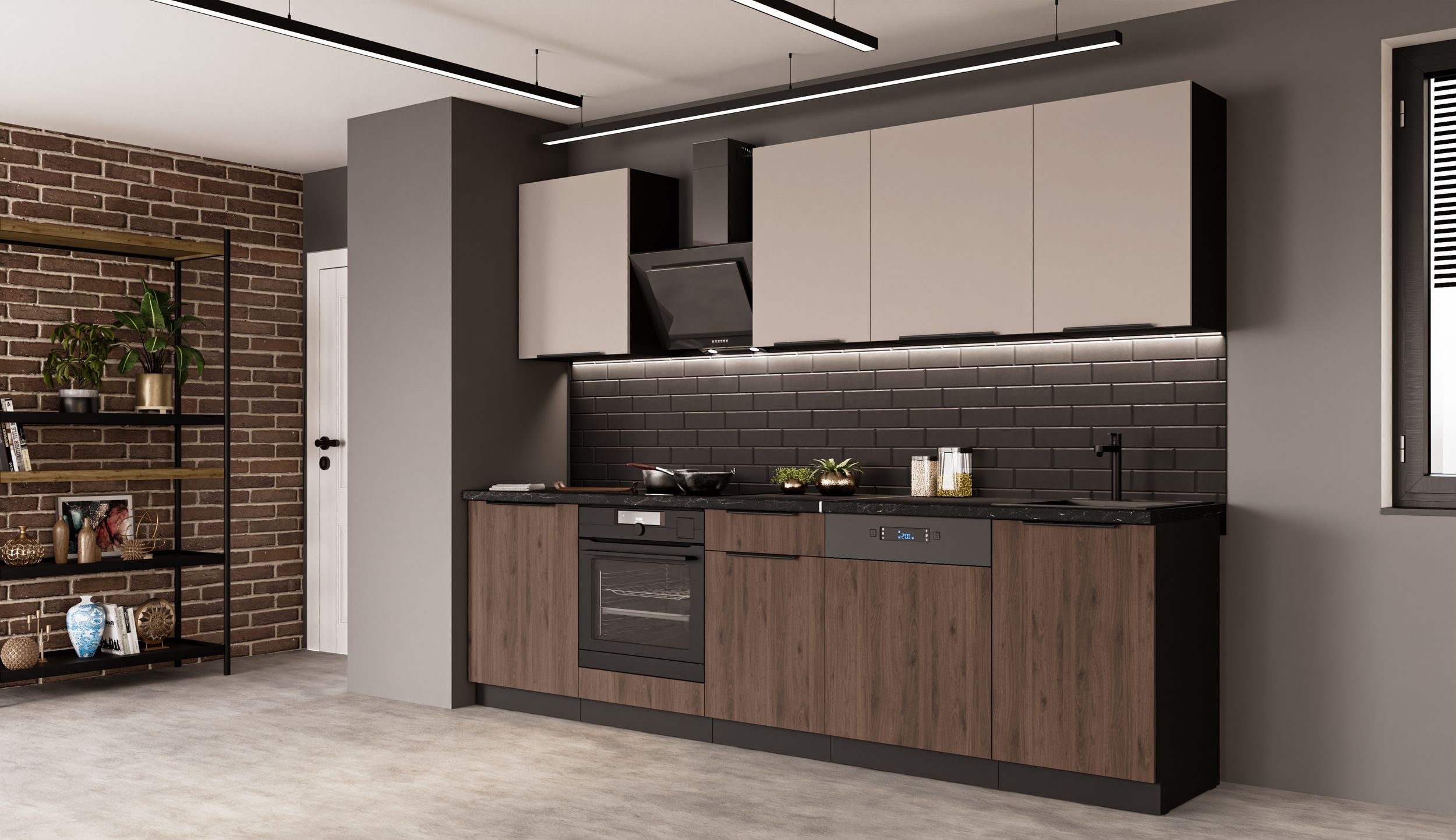 K&uuml;che MONZA ARONA BASIC 280 K&uuml;chenzeile K&uuml;chenblock Einbauk&uuml;che Nu&szlig;baum Kaschmir - Bild 1