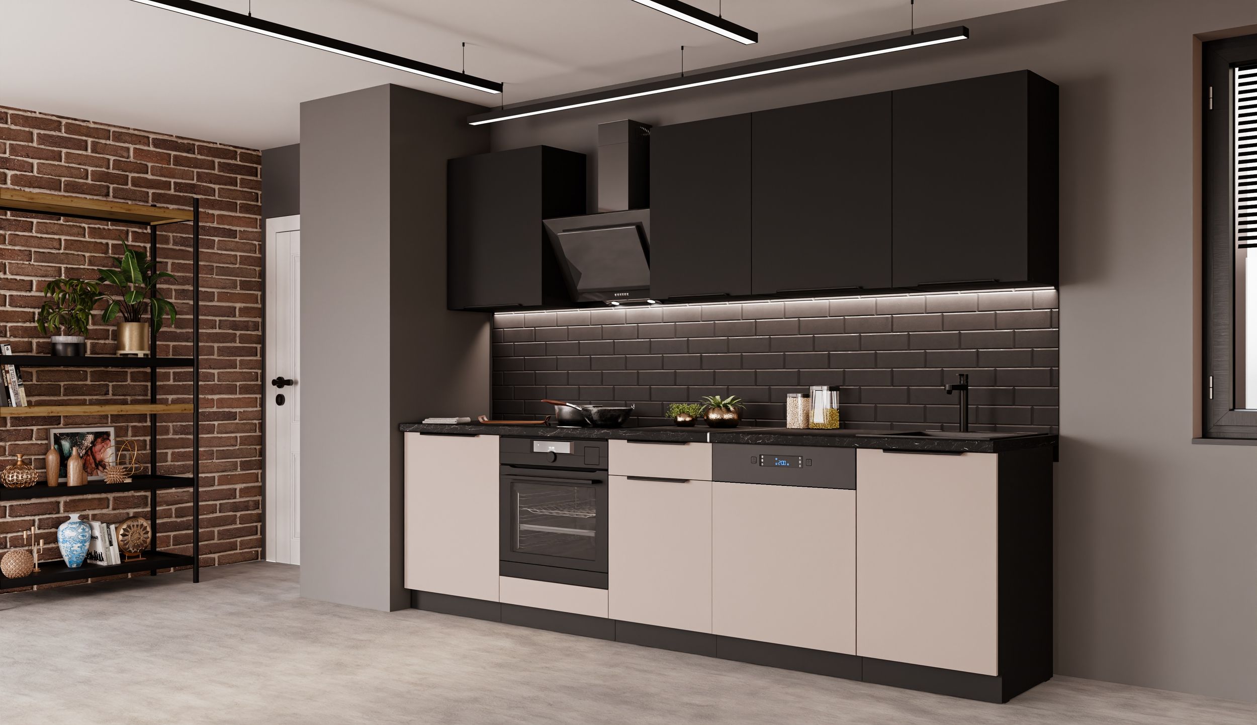 K&uuml;che ARONA SIENA BASIC 280 K&uuml;chenzeile K&uuml;chenblock Einbauk&uuml;che Kaschmir Schwarz - Bild 1