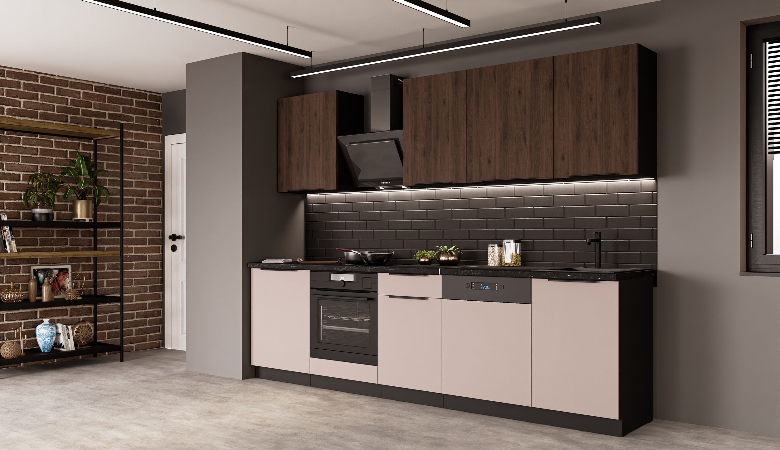 K&uuml;che ARONA MONZA BASIC 280 K&uuml;chenzeile K&uuml;chenblock Einbauk&uuml;che Nu&szlig;baum Kaschmir - Bild 1