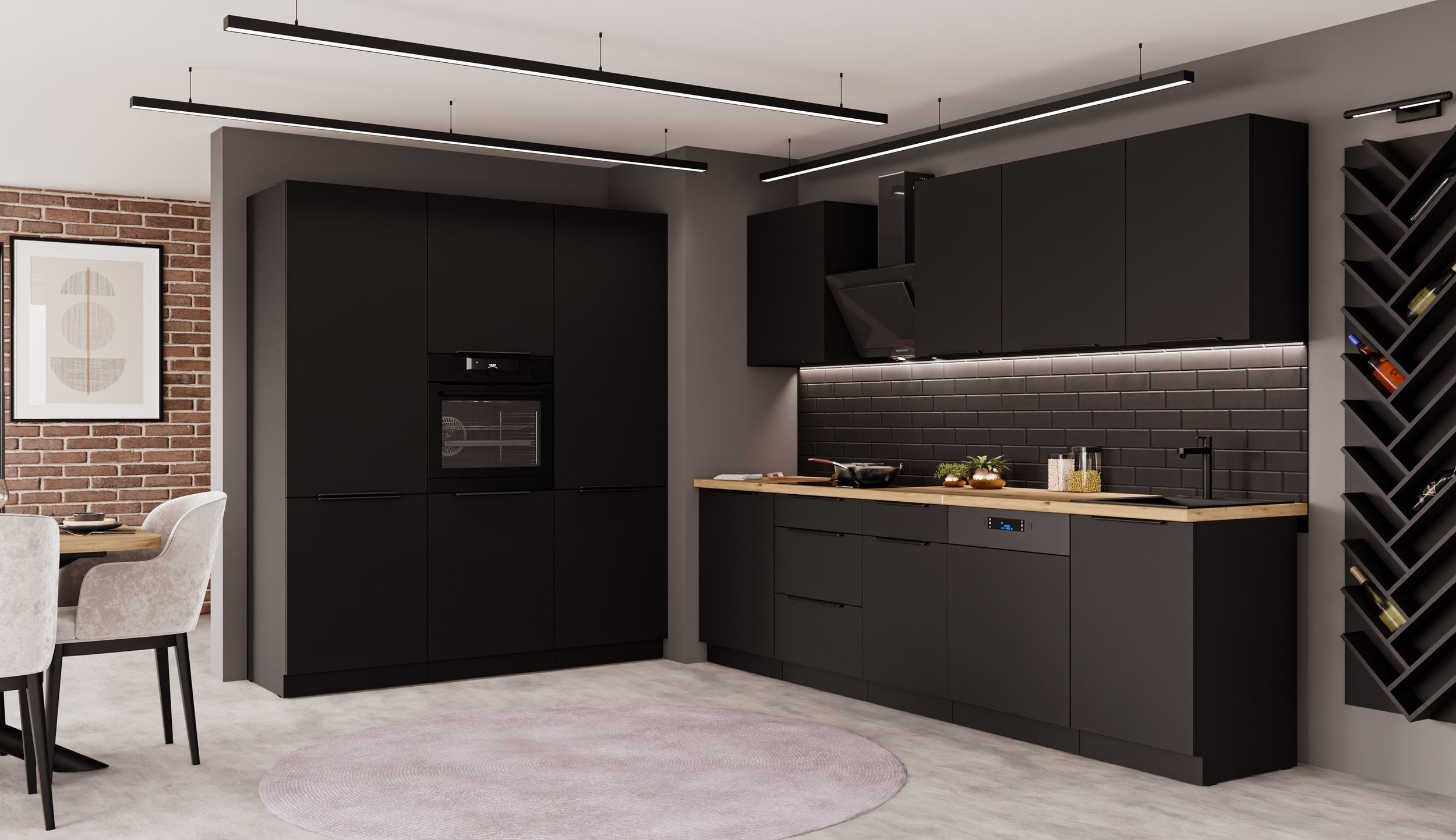 K&uuml;che SIENA 280 + 180 cm K&uuml;chenzeile K&uuml;chenblock Einbauk&uuml;che Schwarz matt - Bild 1