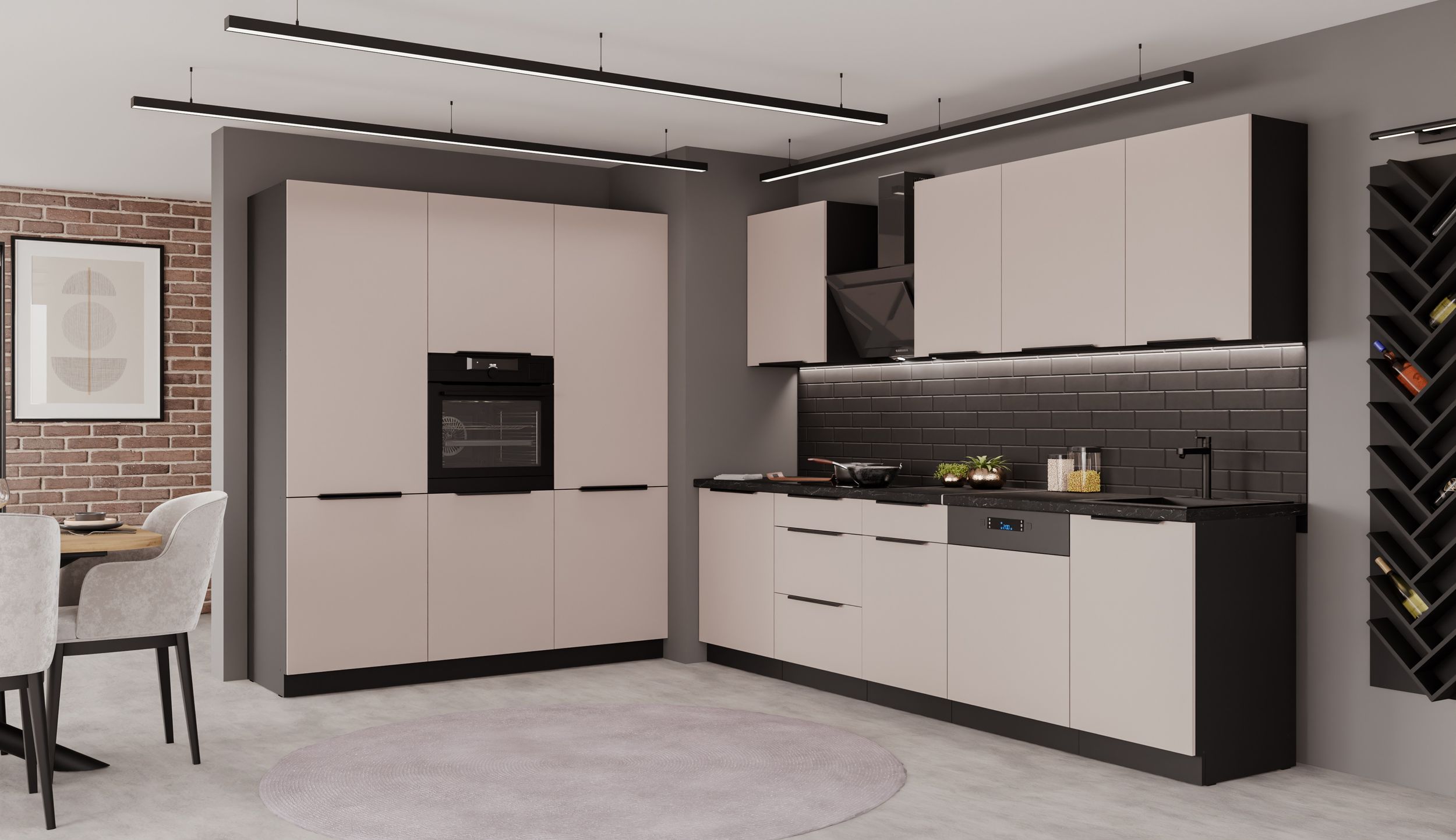 K&uuml;che ARONA 280 + 180 K&uuml;chenzeile K&uuml;chenblock Einbauk&uuml;che Kaschmir beige Schwarz - Bild 1