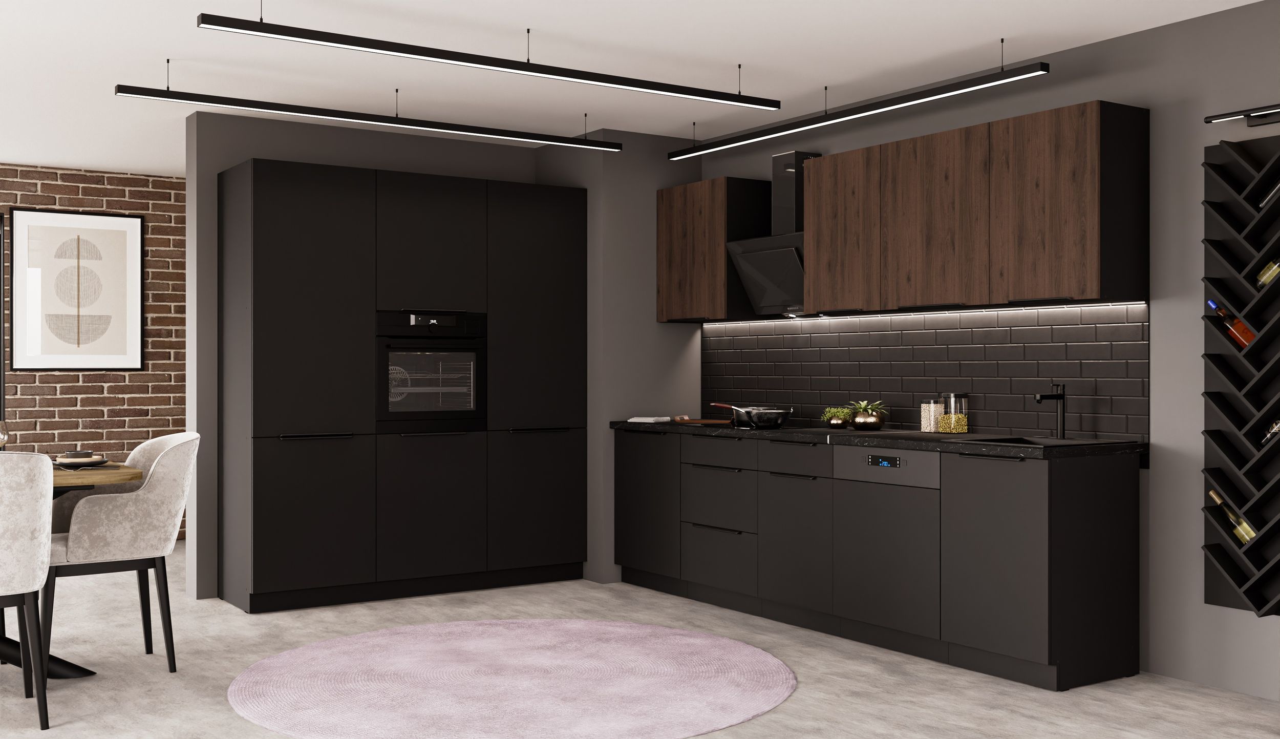 K&uuml;che SIENA + MONZA 280 + 180 cm K&uuml;chenzeile K&uuml;chenblock Einbauk&uuml;che Nussbaum - Bild 1