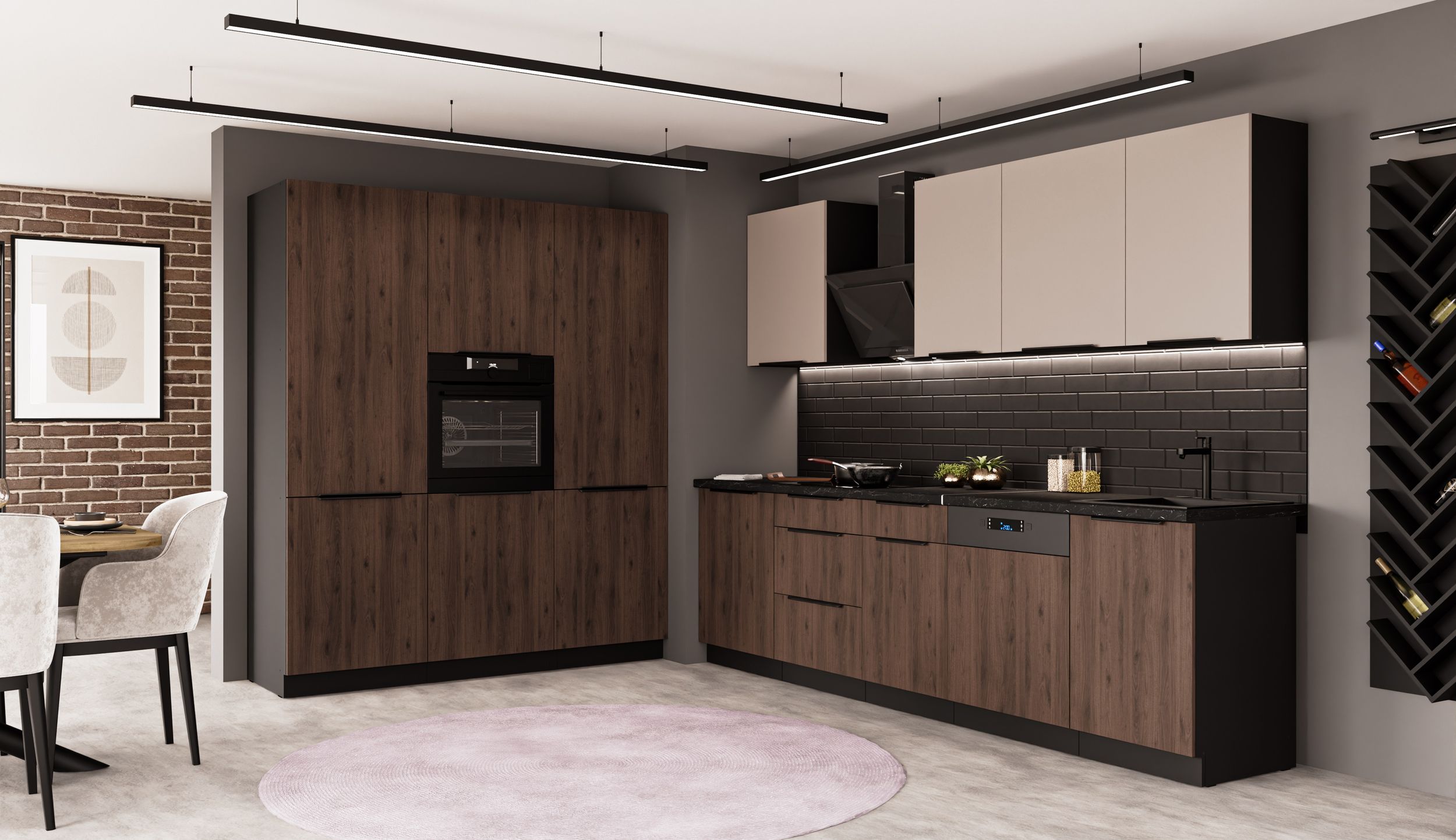 K&uuml;che MONZA ARONA 280 180 K&uuml;chenzeile K&uuml;chenblock Einbauk&uuml;che Nussbaum Kaschmir - Bild 1