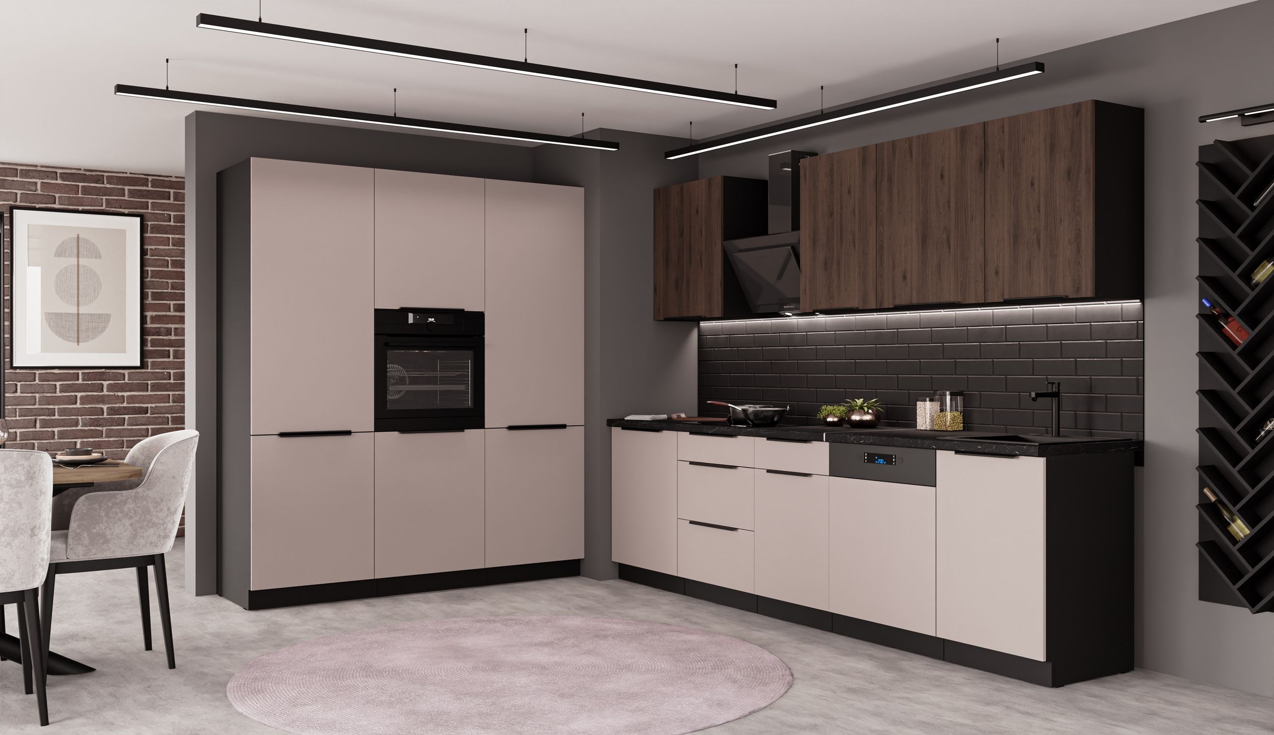 K&uuml;che ARONA MONZA 280 + 180 K&uuml;chenzeile K&uuml;chenblock Einbauk&uuml;che Nu&szlig;baum Kaschmir - Bild 1