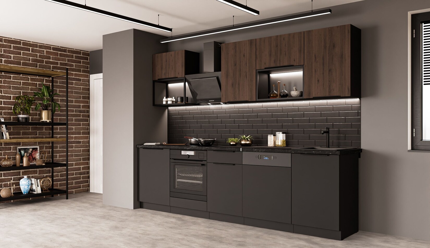 Küche SIENA + MONZA BASIC LOFT 280 Küchenzeile Küchenblock Einbauküche Nussbaum | 04255832101814