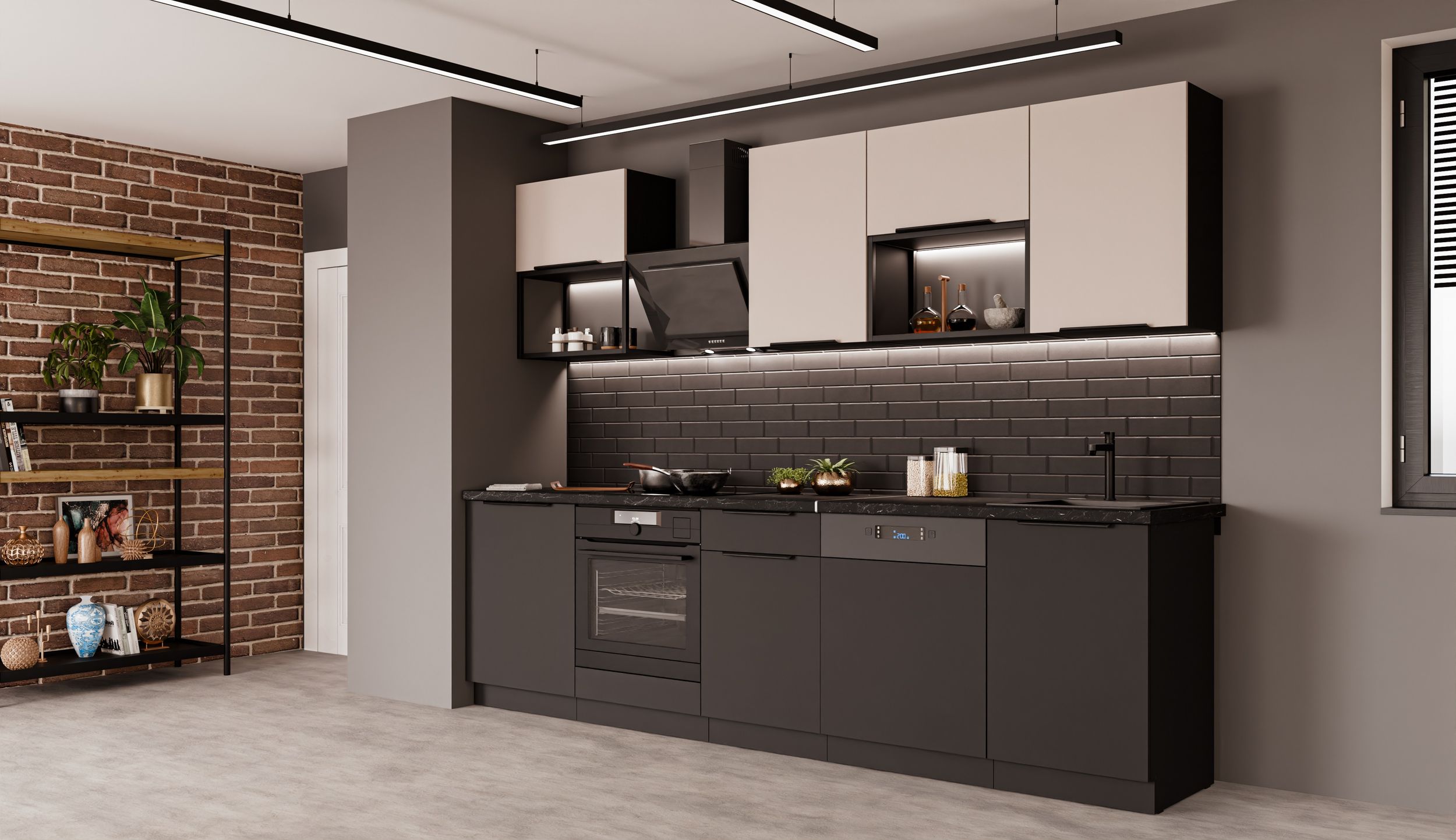 K&uuml;che SIENA + ARONA BASIC LOFT 280 K&uuml;chenzeile K&uuml;chenblock Einbauk&uuml;che Kaschmir - Bild 1