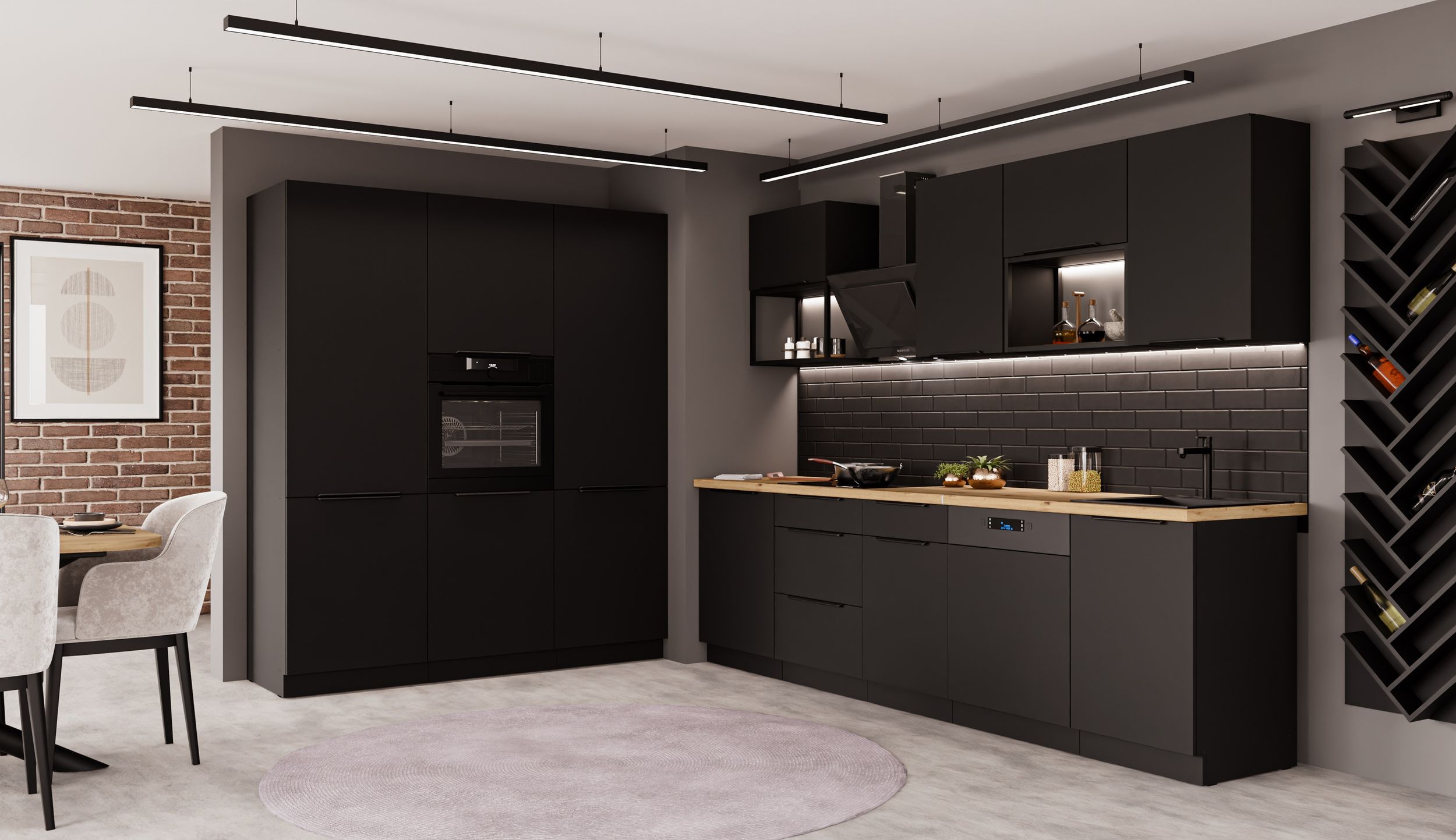 K&uuml;che SIENA LOFT - 280 + 180 cm K&uuml;chenzeile K&uuml;chenblock Einbauk&uuml;che Schwarz matt - Bild 1