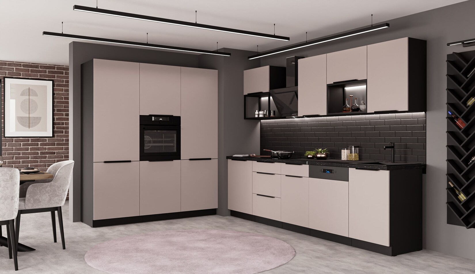 Küche ARONA LOFT 280 + 180 Küchenzeile Küchenblock Einbauküche Kaschmir Schwarz