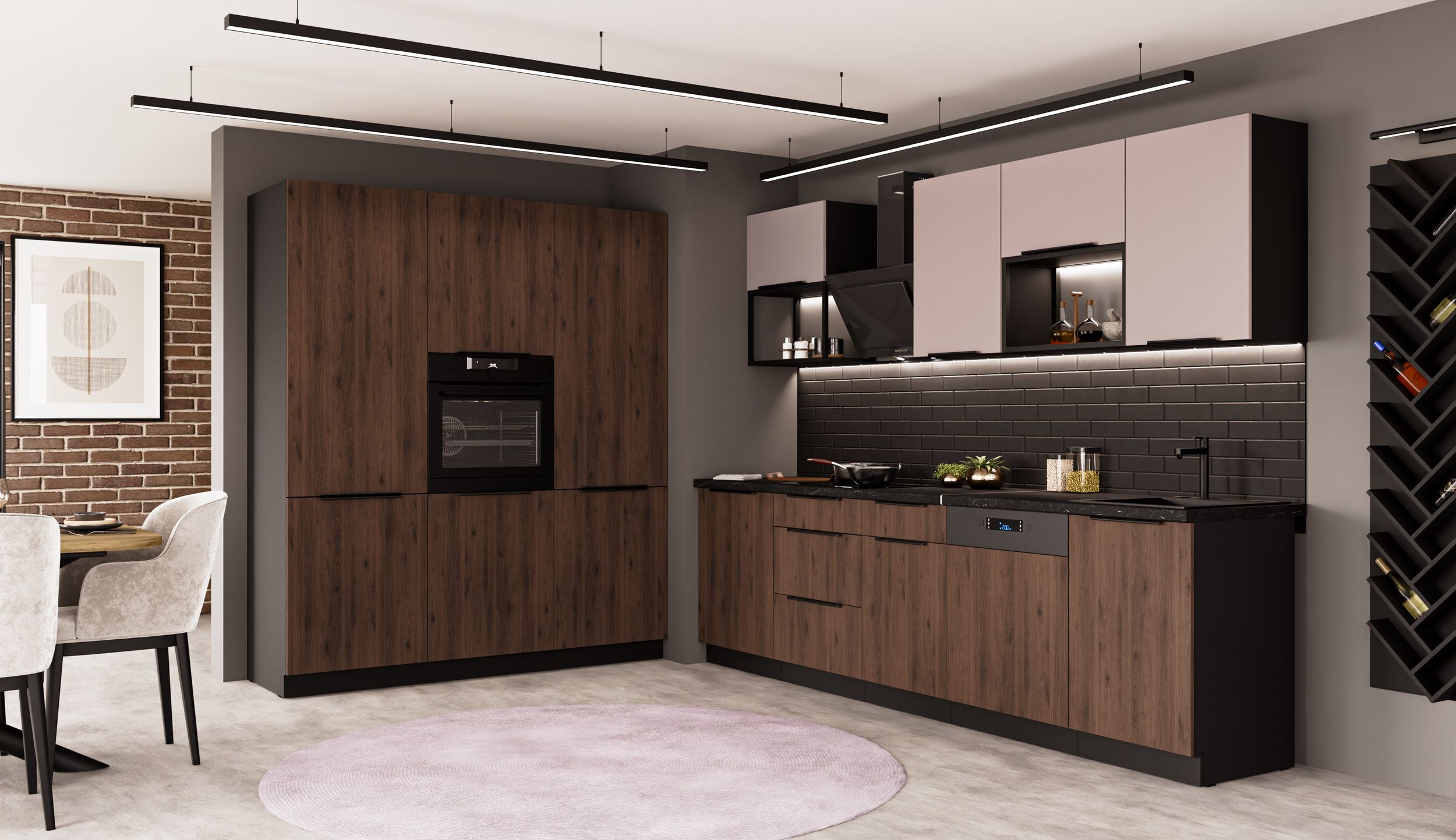 K&uuml;che MONZA ARONA LOFT 280 + 180 K&uuml;chenzeile K&uuml;chenblock Nussbaum Okapi Kaschmir - Bild 1