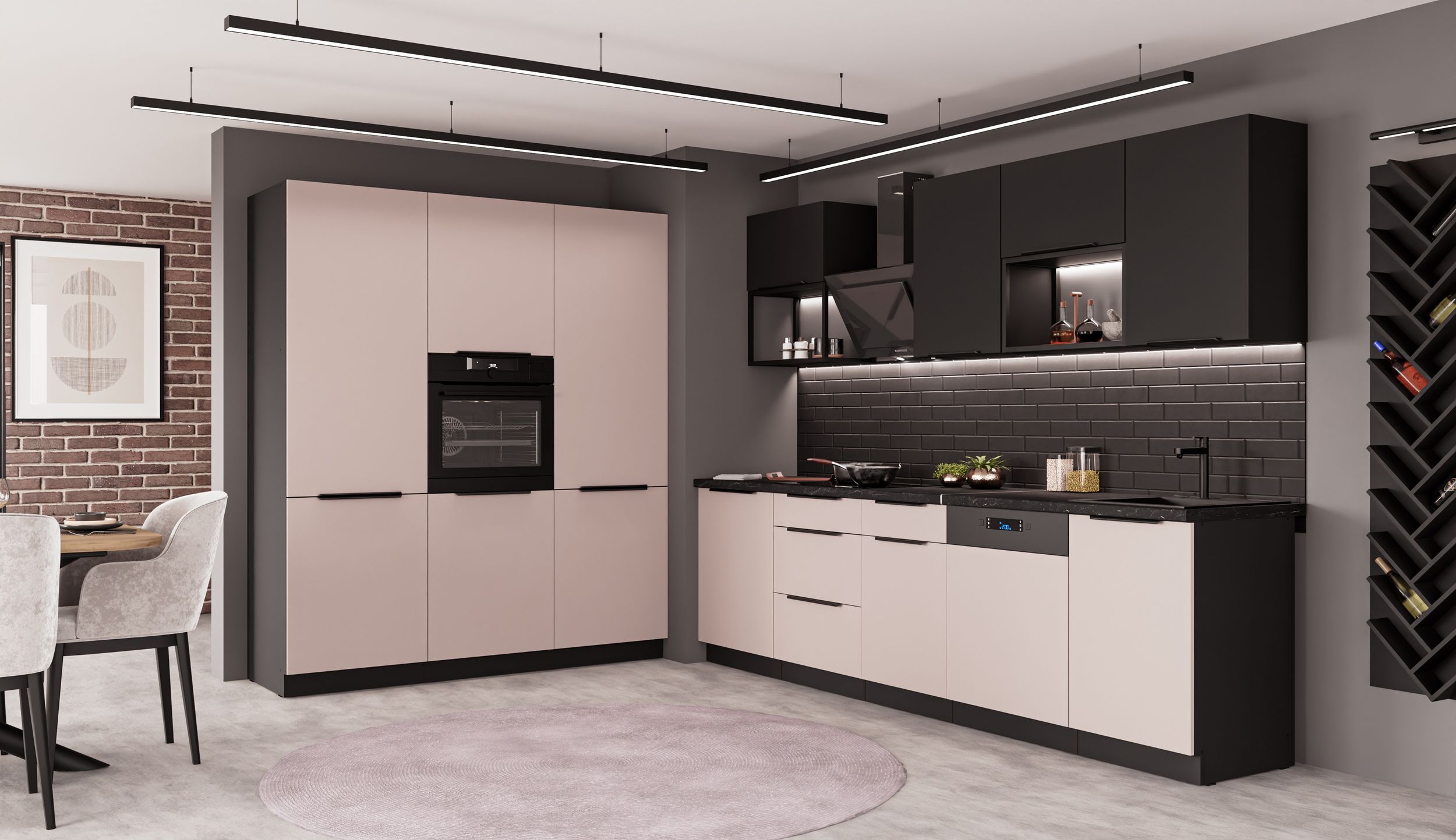 K&uuml;che ARONA + SIENA LOFT 280 + 180 cm K&uuml;chenzeile K&uuml;chenblock Kaschmir Schwarz - Bild 1