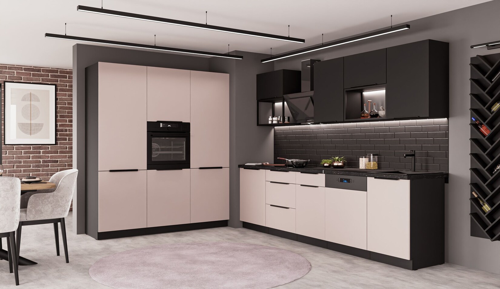 Küche ARONA + SIENA LOFT 280 + 180 cm Küchenzeile Küchenblock Kaschmir Schwarz