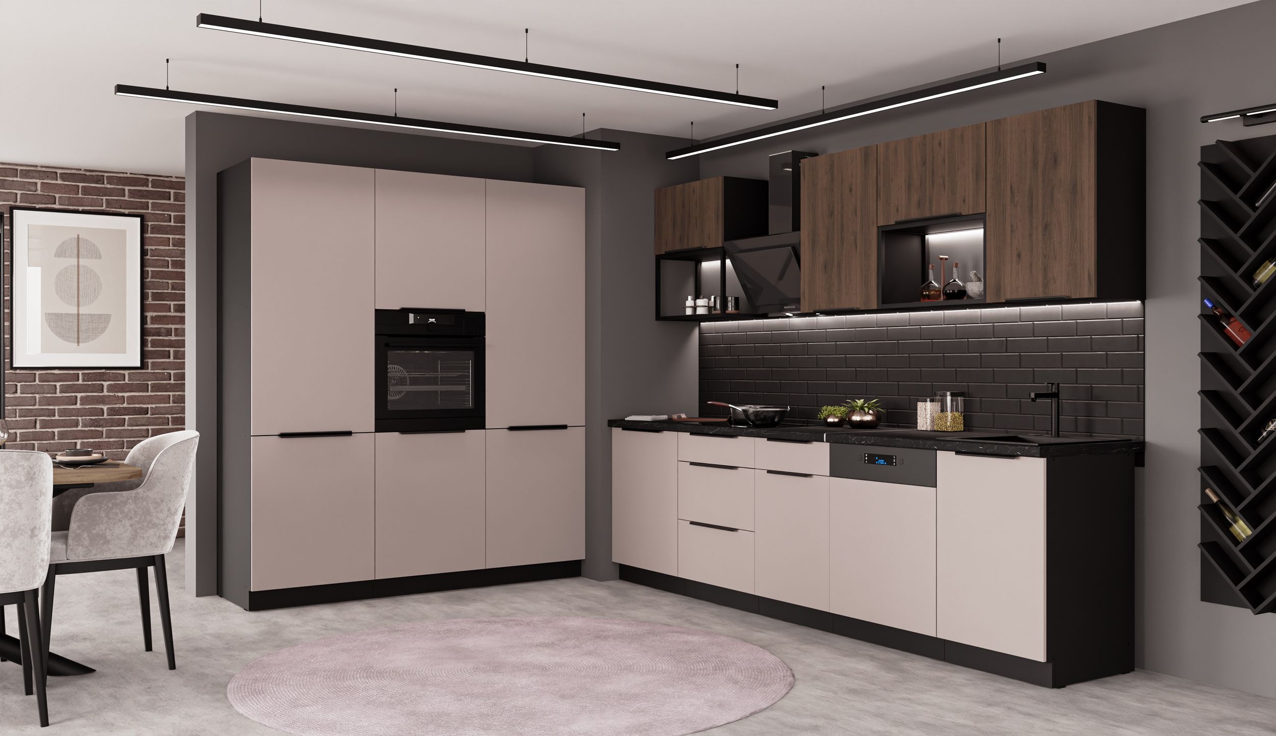 K&uuml;che ARONA + MONZA LOFT 280 + 180 cm K&uuml;chenzeile K&uuml;chenblock Nu&szlig;baum Kaschmir - Bild 1