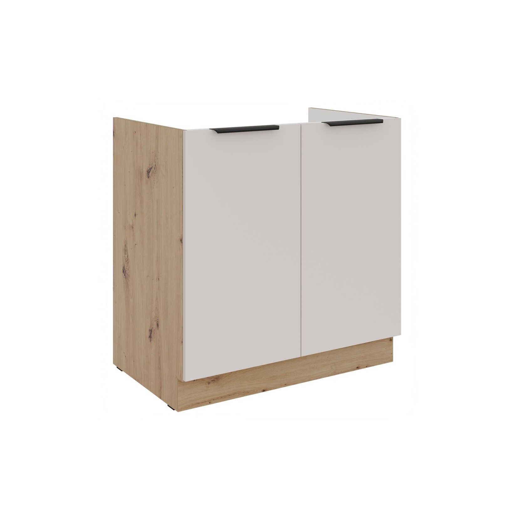 Küchen Spülenunterschrank 80 cm Küche SOLANO Kaschmir beige Schwarz Küchenzeile