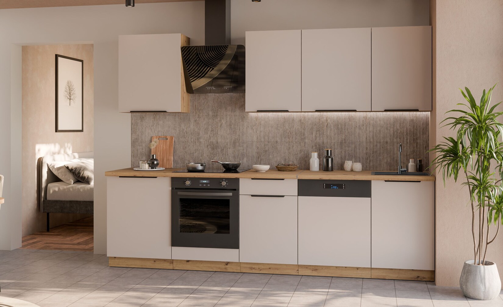 Küche SOLANO BASIC 280 Küchenzeile Küchenblock Einbauküche Kaschmir + Artisan | 04255832102507