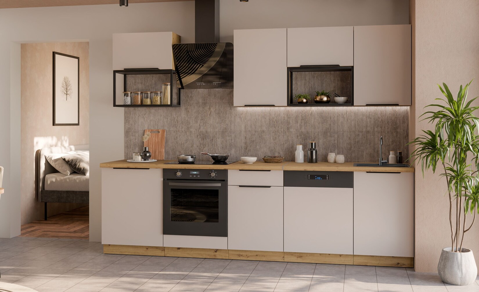 Küche SOLANO BASIC LOFT 280 Küchenzeile Küchenblock Einbauküche Kaschmir Artisan | 04255832102514