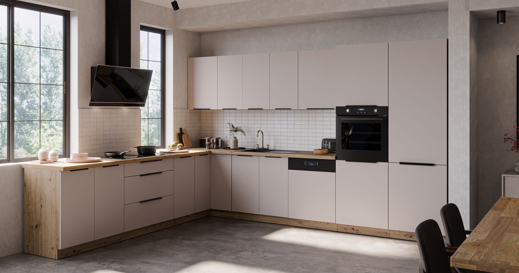 Winkelküche SOLANO 290×350 cm Küchenzeile Eckküche Küche Kaschmir Eiche Artisan | 04255832103139