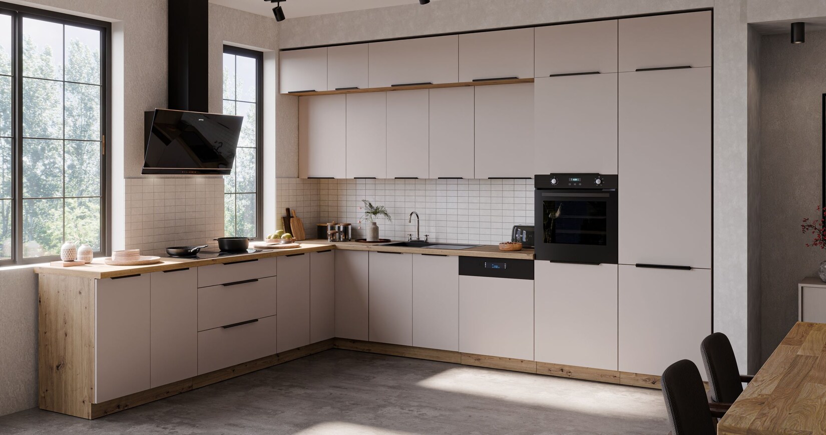 Winkelküche SOLANO 290×350 Küchenzeile Eckküche Küche Kaschmir Schwarz + Artisan | 04255832103917