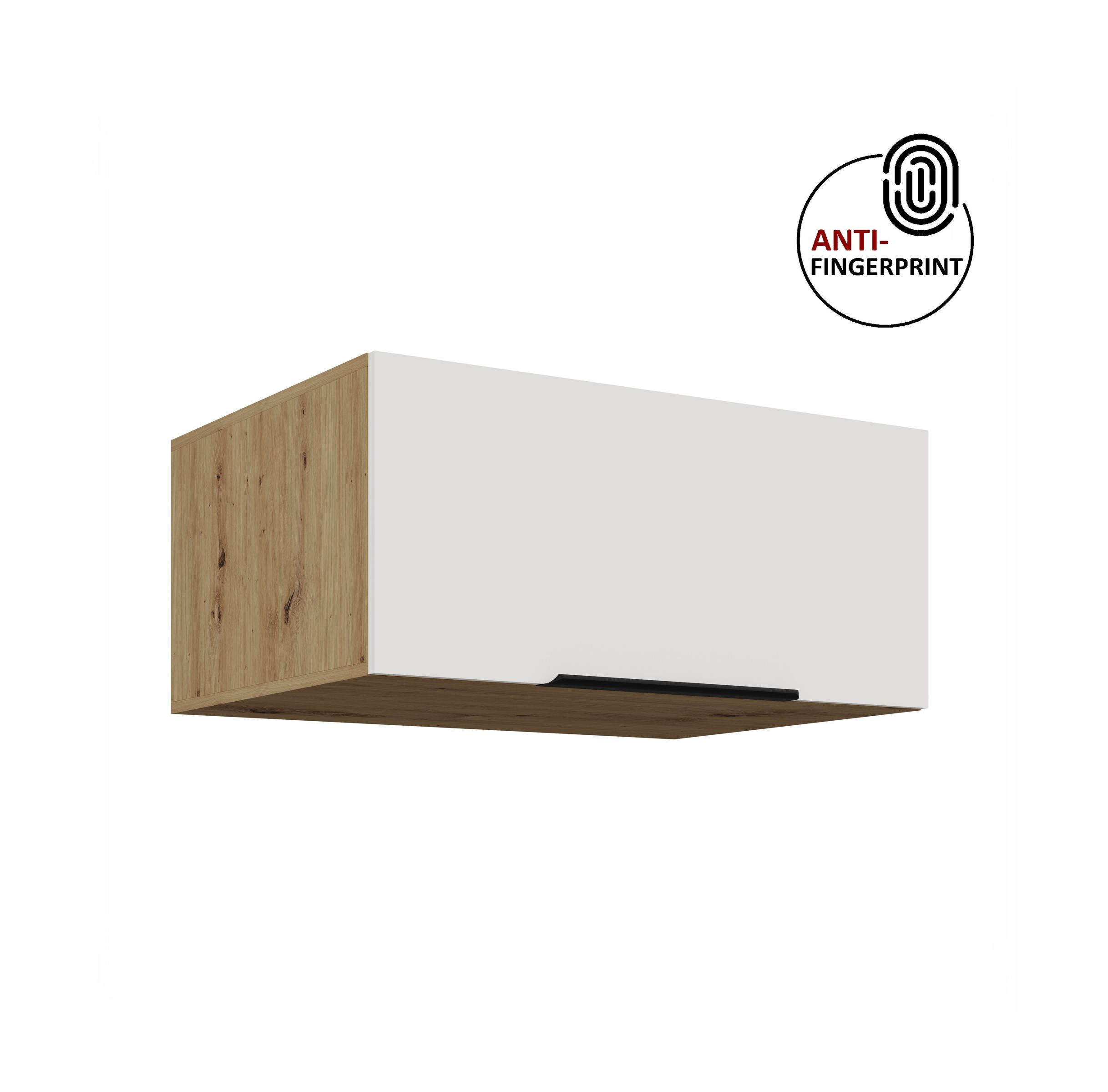 K&uuml;chen Aufsatzschrank 80 K&uuml;che ARIA Weiss + Eiche K&uuml;chenzeile Anti Fingerprint - Bild 1